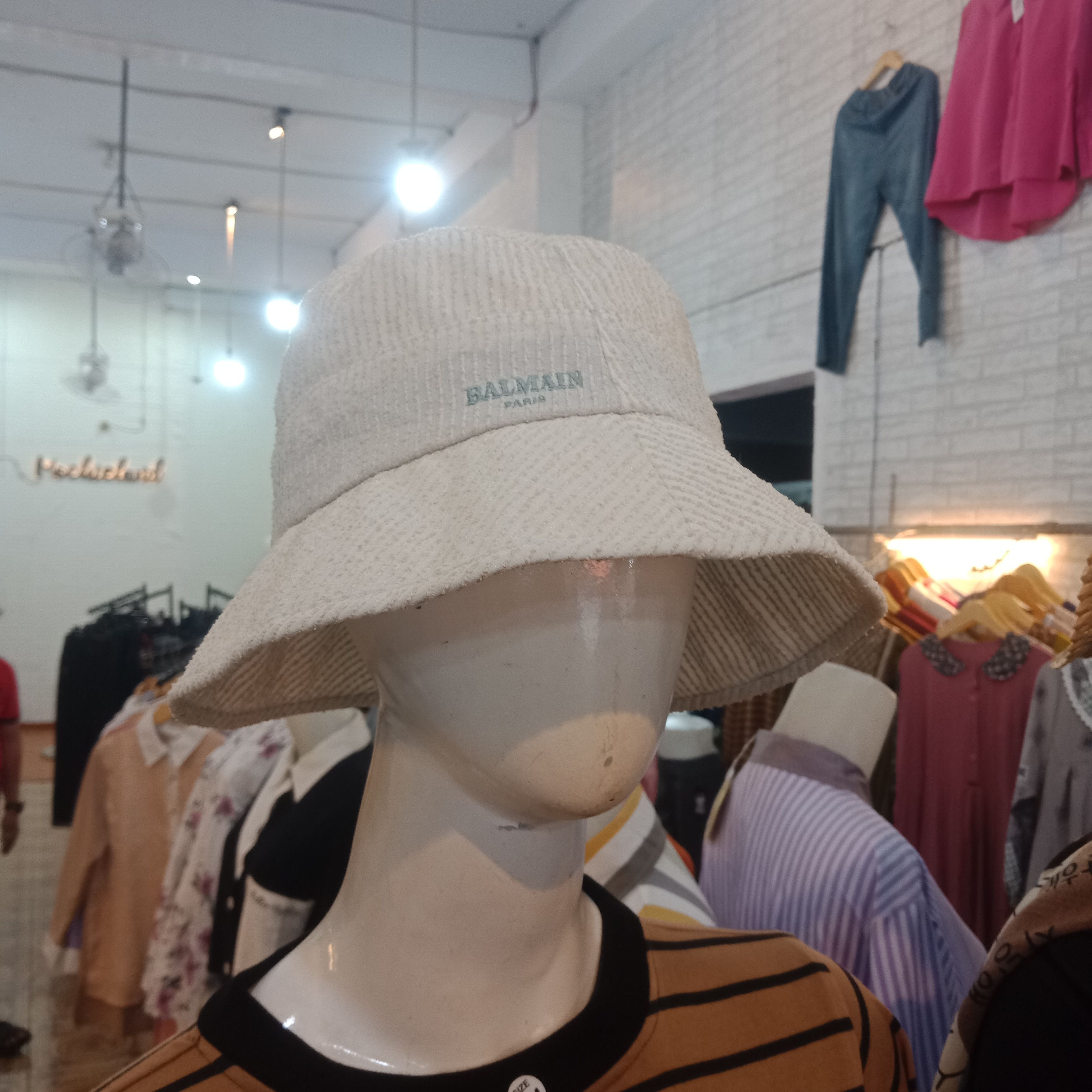 image of Vintage Balmain Paris Bucket Hat in Cream, Men's