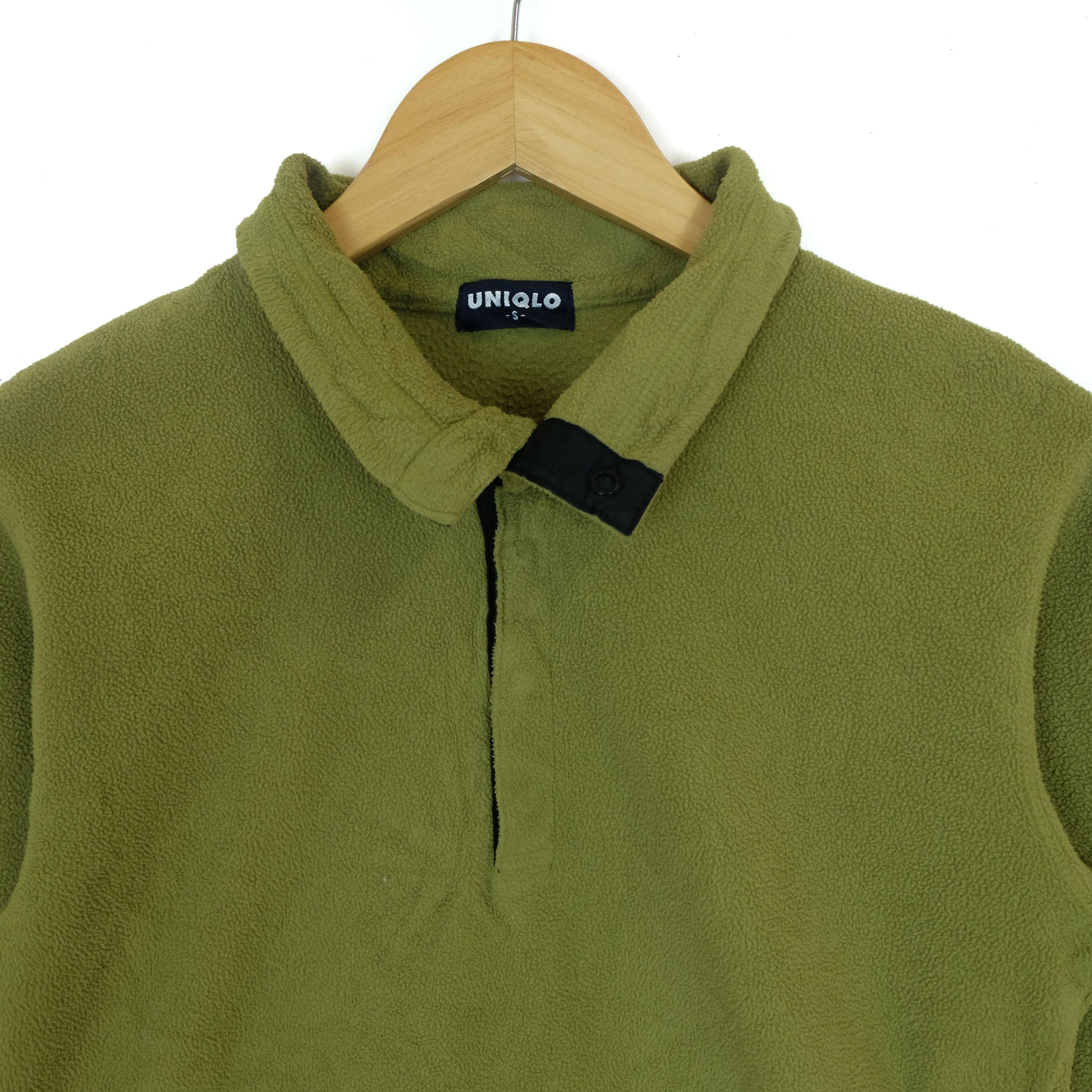 Japanese Brand Vintage 90's UNIQLO Military Green Fleece Jumper Sweatshirt Size US XS / EU 42 / 0 - 3 Thumbnail