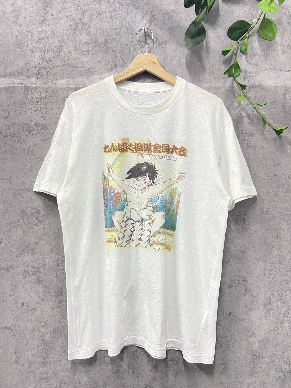 image of Vintage 90’S Wanpaku Sumo International Single Stitch Tshirt in White, Men's (Size Large)