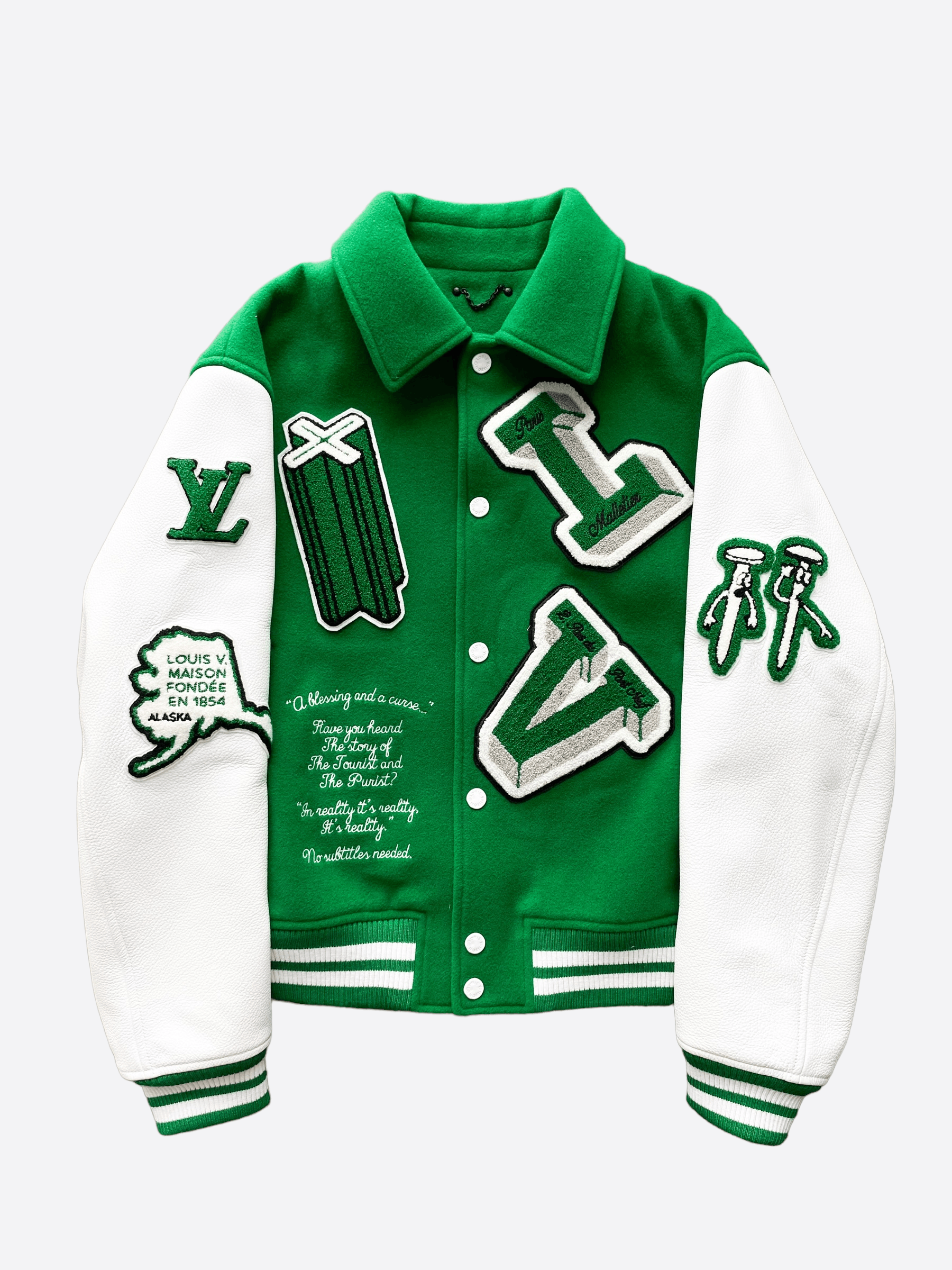 Louis Vuitton FW22 Cream Patched Bunny Varsity Jacket - Ākaibu Store