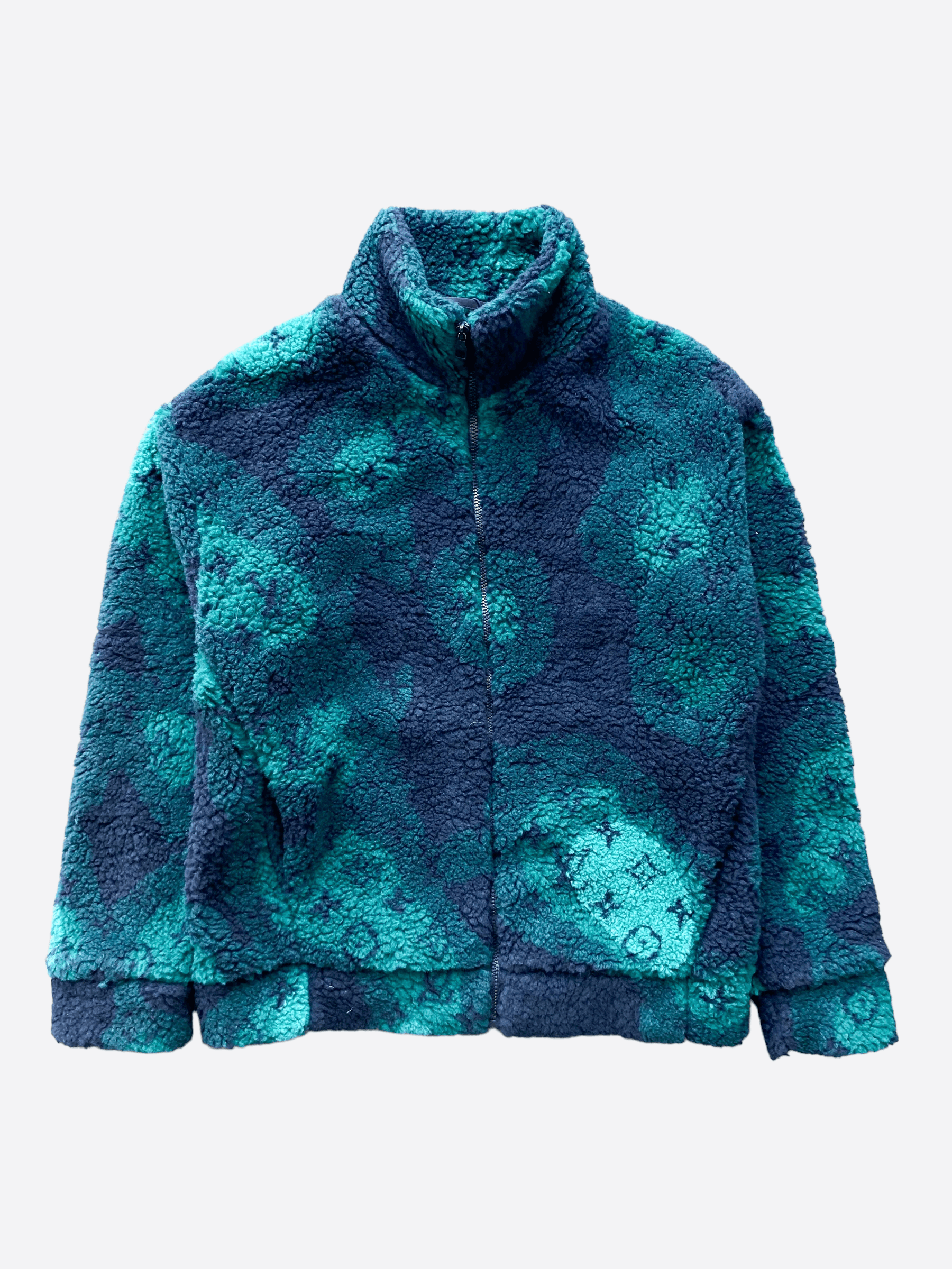 image of Louis Vuitton Camo Monogram Fleece Zip Up Jacket in Green, Men's (Size Large)
