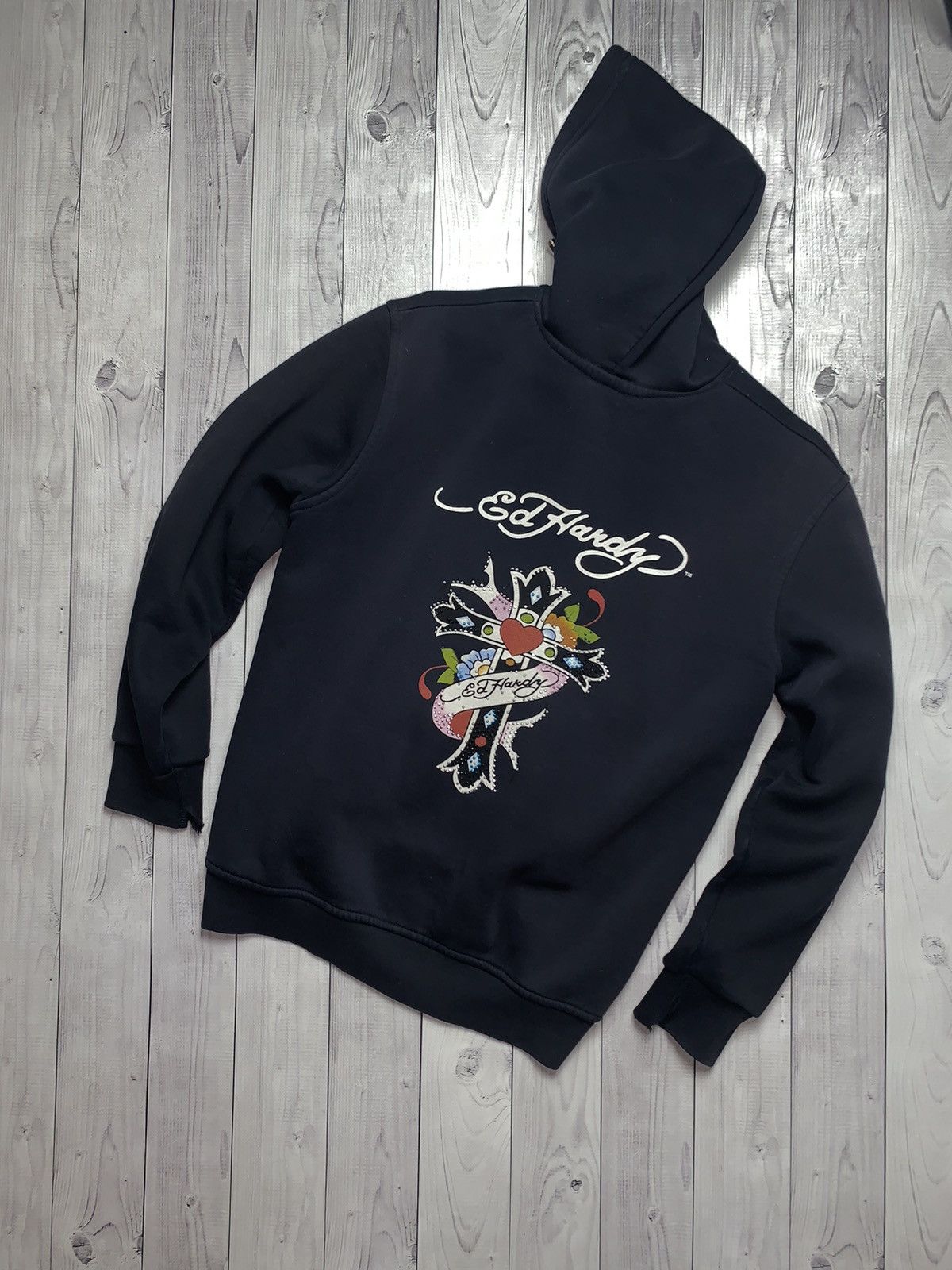 image of Hoodie Ed Hardy Logo Cross Size S in Black, Men's