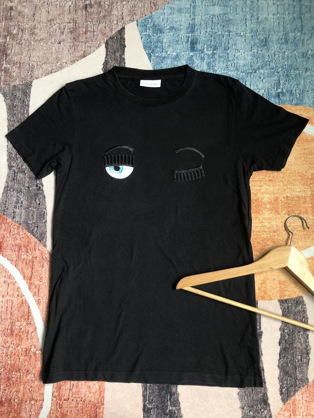 image of Italian Designers Chiara Ferragni Eye Embroidered Logo Shirt in Black, Men's (Size Small)