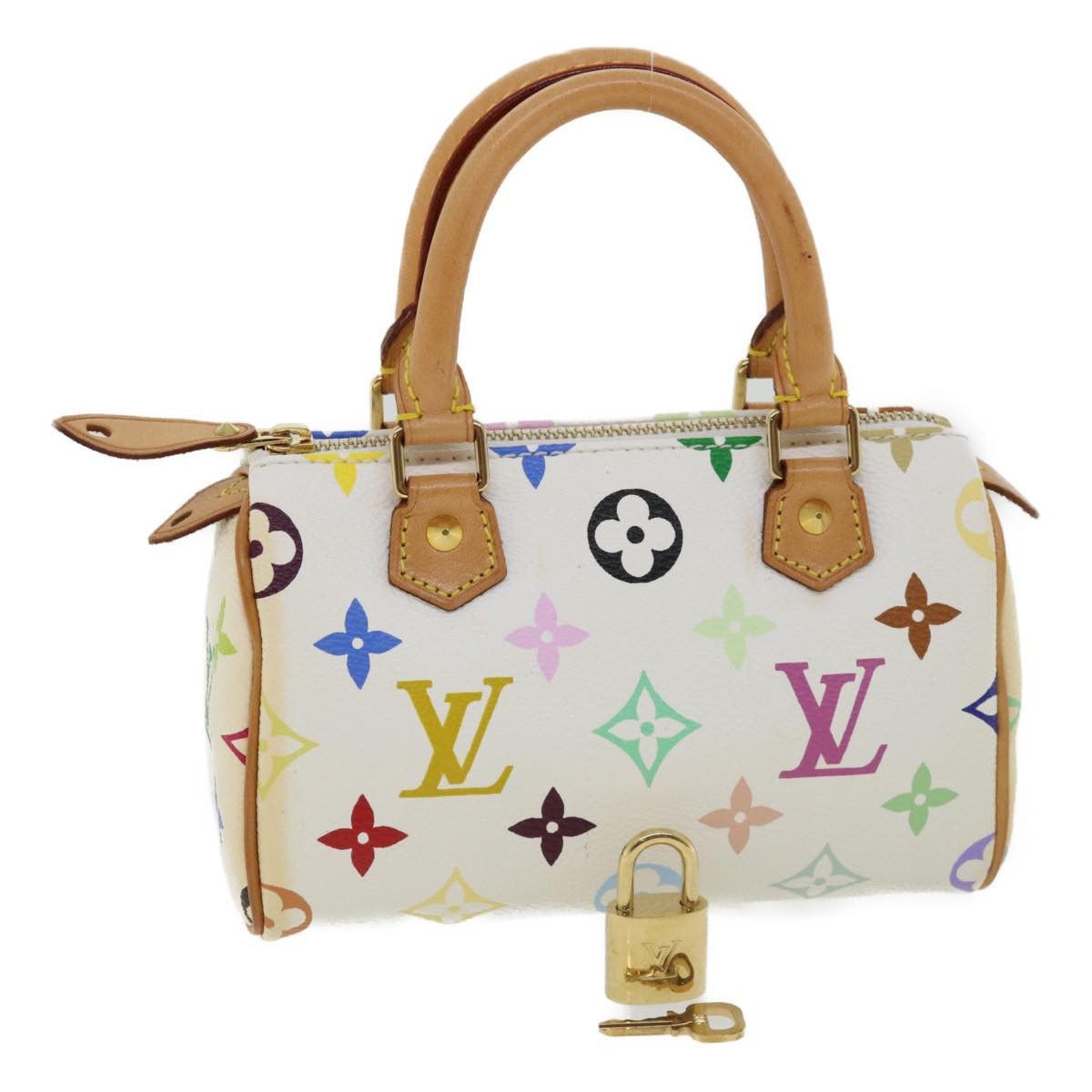 LOUIS VUITTON Monogram Multicolor Mini Speedy Hand Bag White M92645 auth  26093