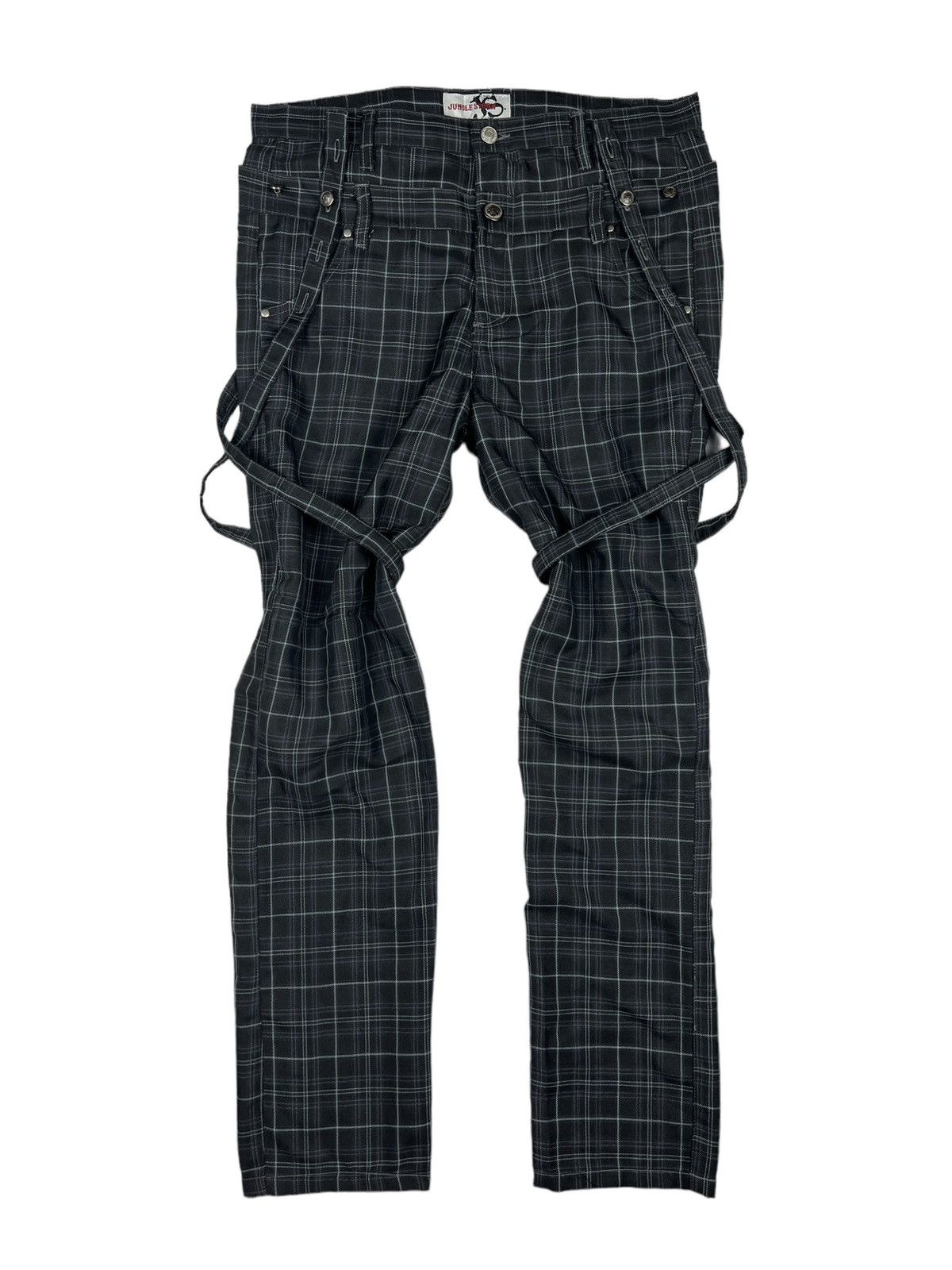 Japanese Brand Jungle Storm 🇯🇵 Double Waist Tartan Bondage Pants Size US 34 / EU 50 - 1 Thumbnail