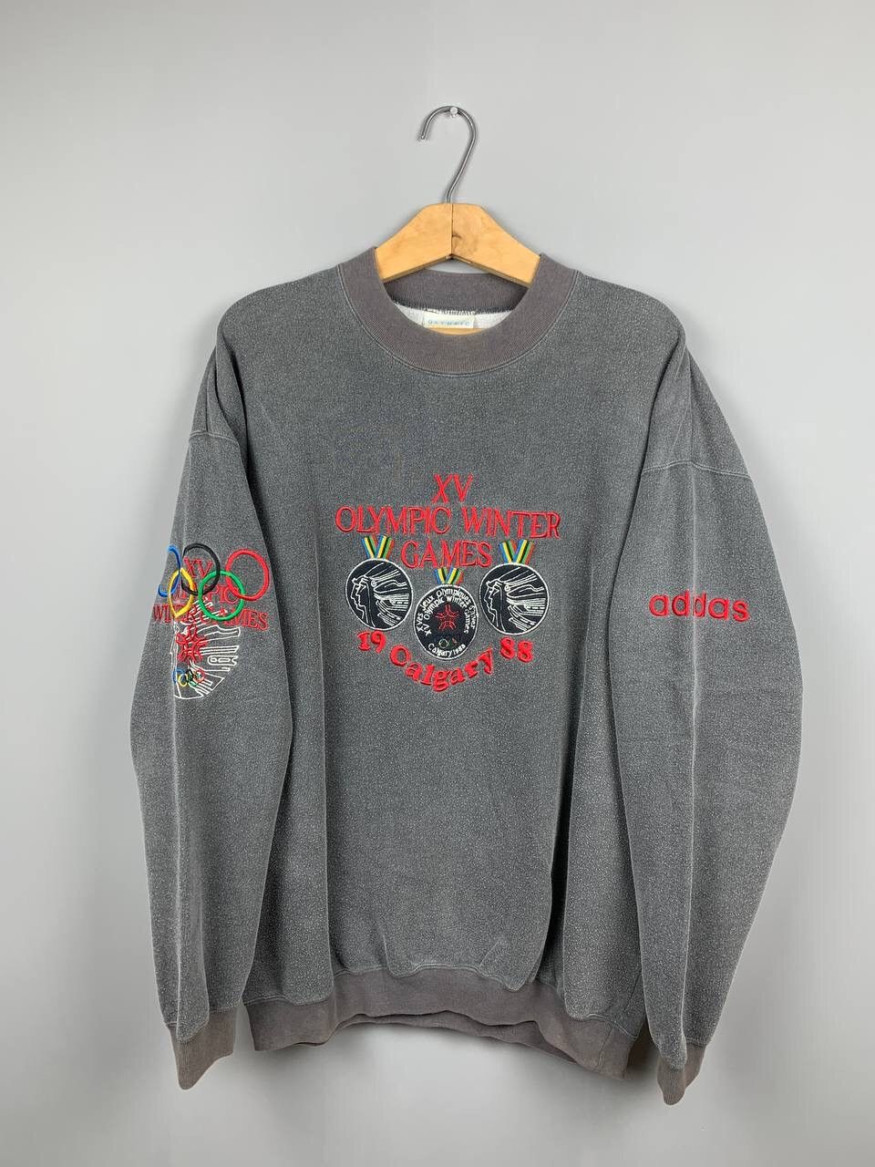 image of Adidas Vintage Sweatshirt Olympic Winter Games 1988 in Grey, Men's (Size XL)