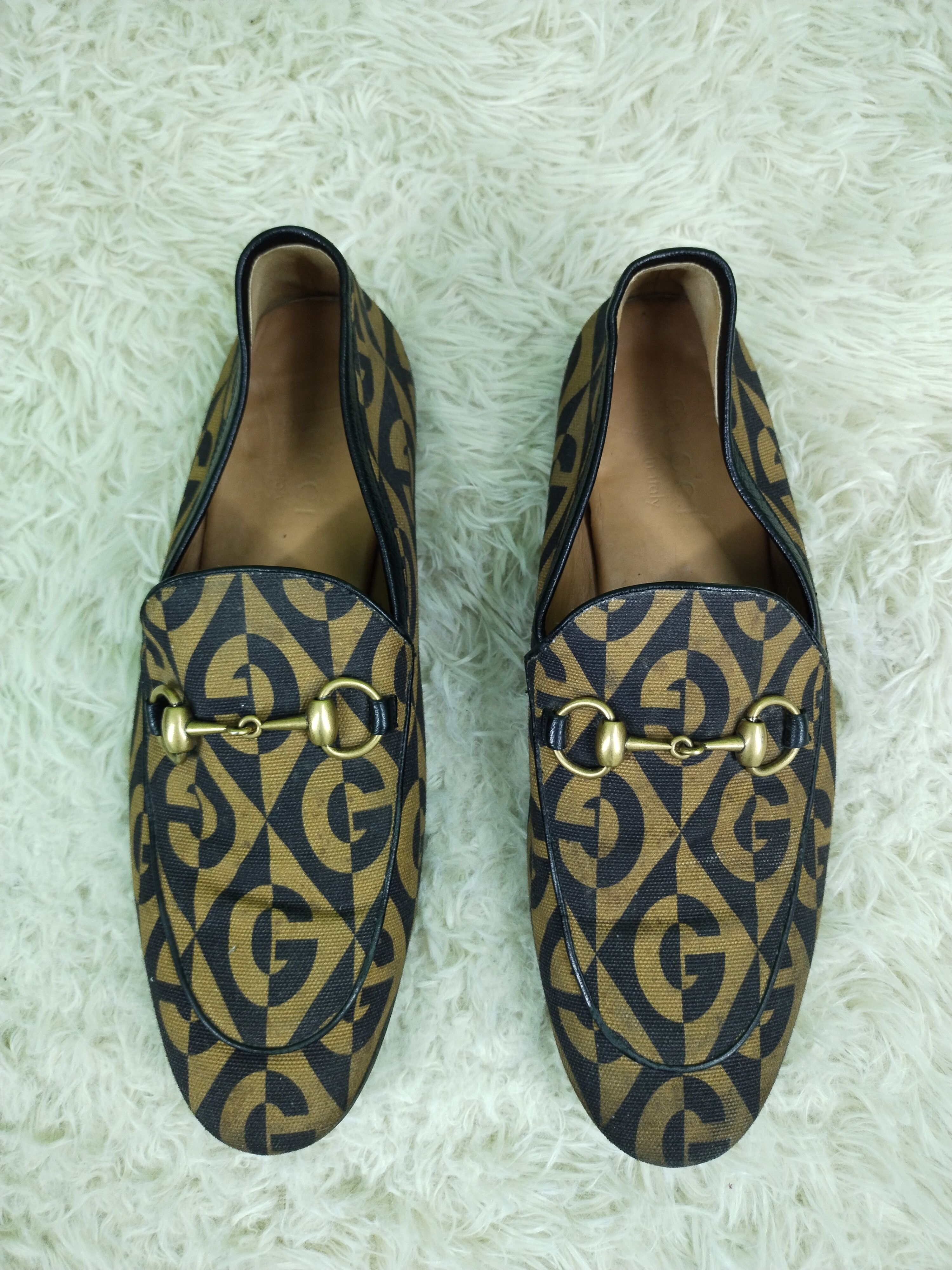 Gucci × Vintage RARE MEN'S GUCCI JORDAAN G RHOMBUS HORSEBIT LOAFERS SHOES Size US 5 / EU 37 - 1 Thumbnail
