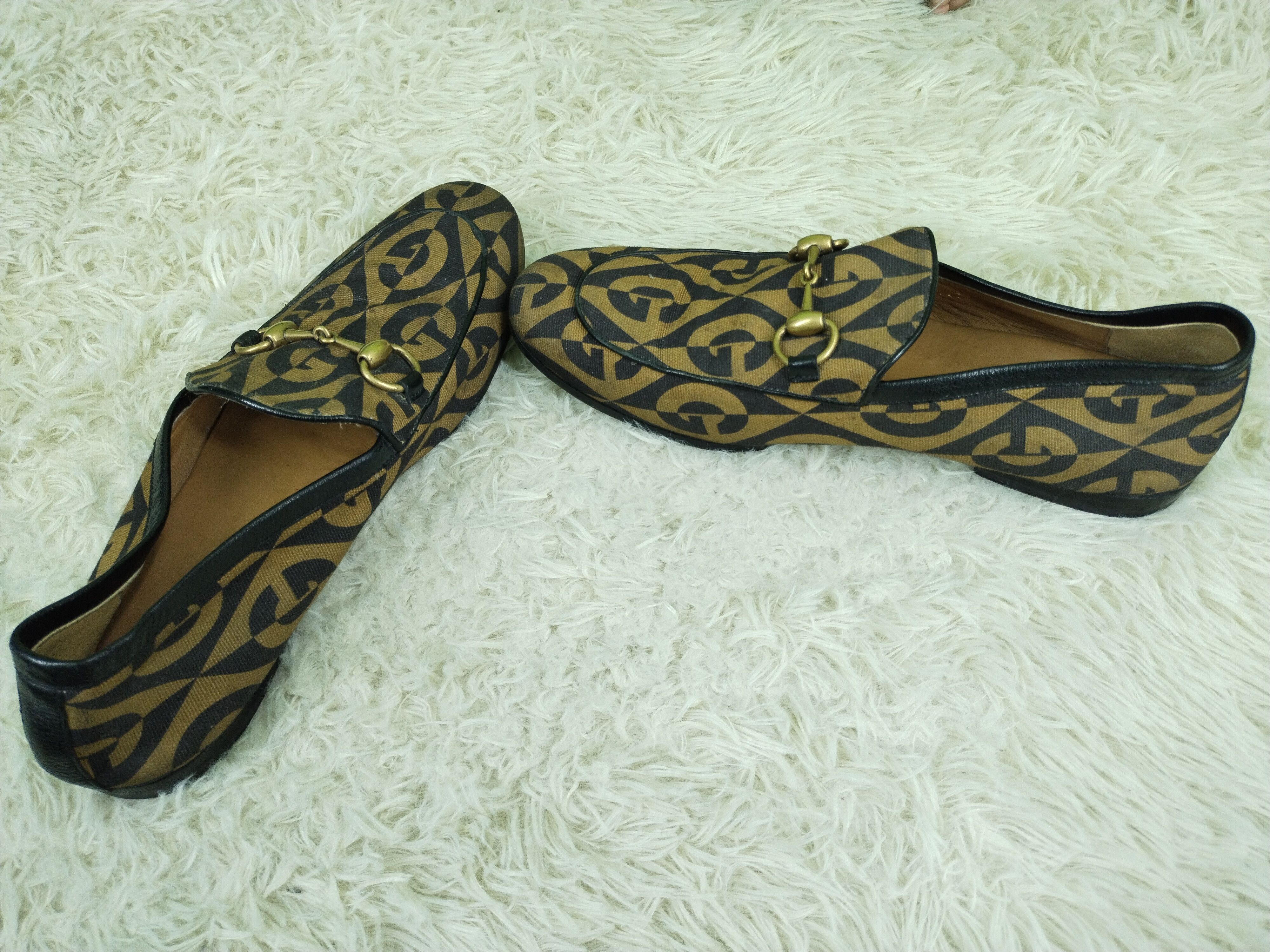 Gucci × Vintage RARE MEN'S GUCCI JORDAAN G RHOMBUS HORSEBIT LOAFERS SHOES Size US 5 / EU 37 - 8 Thumbnail