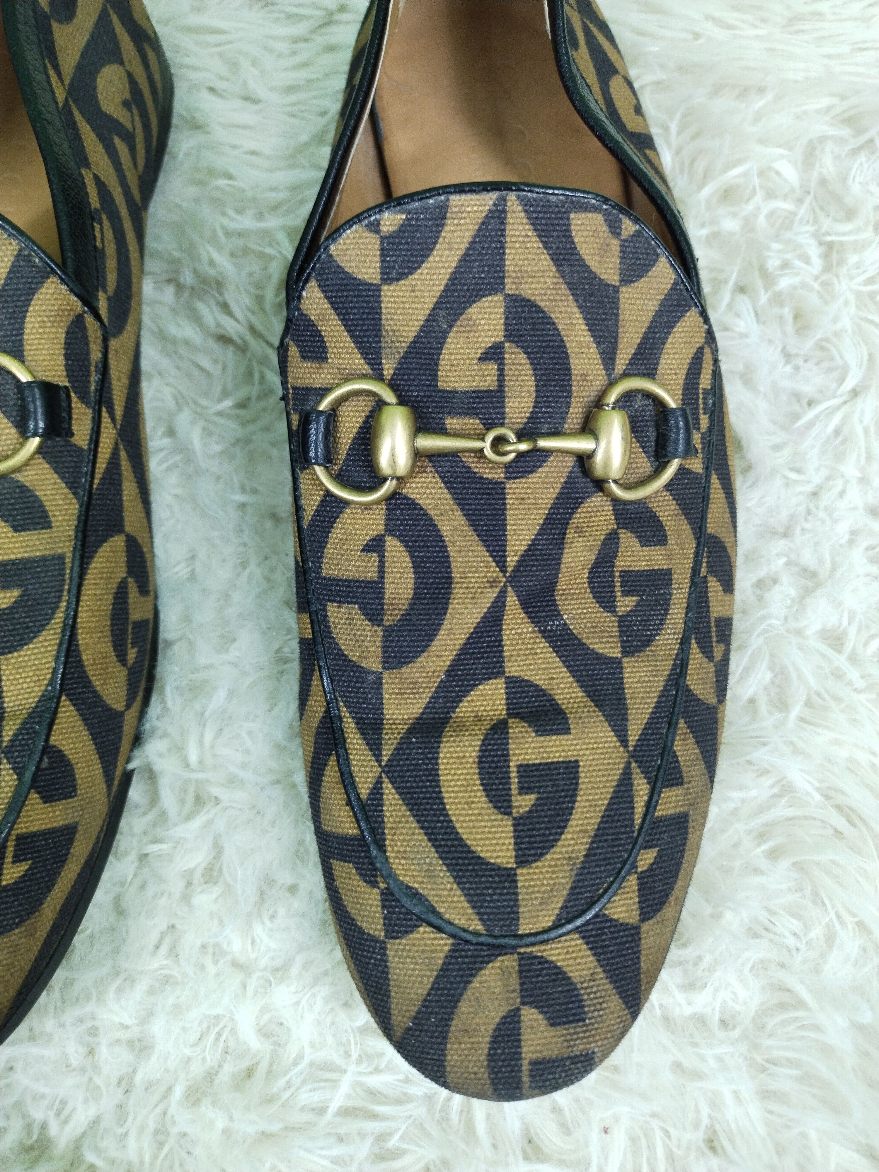 Gucci × Vintage RARE MEN'S GUCCI JORDAAN G RHOMBUS HORSEBIT LOAFERS SHOES Size US 5 / EU 37 - 6 Thumbnail