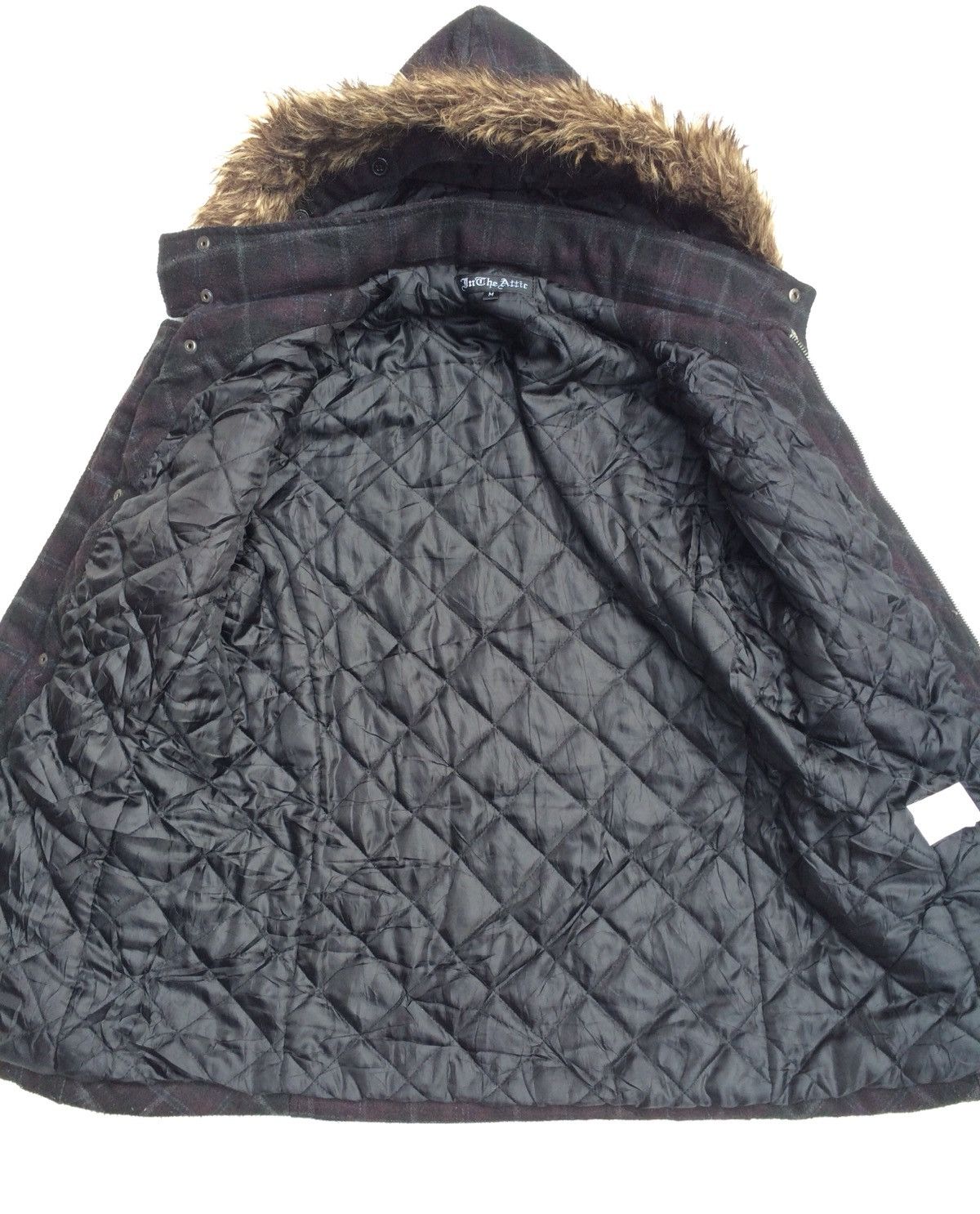 In The Attic × Japanese Brand Checker Fleece Mink Fur Hoodie In The Attic Winter Jacket Size US M / EU 48-50 / 2 - 7 Thumbnail