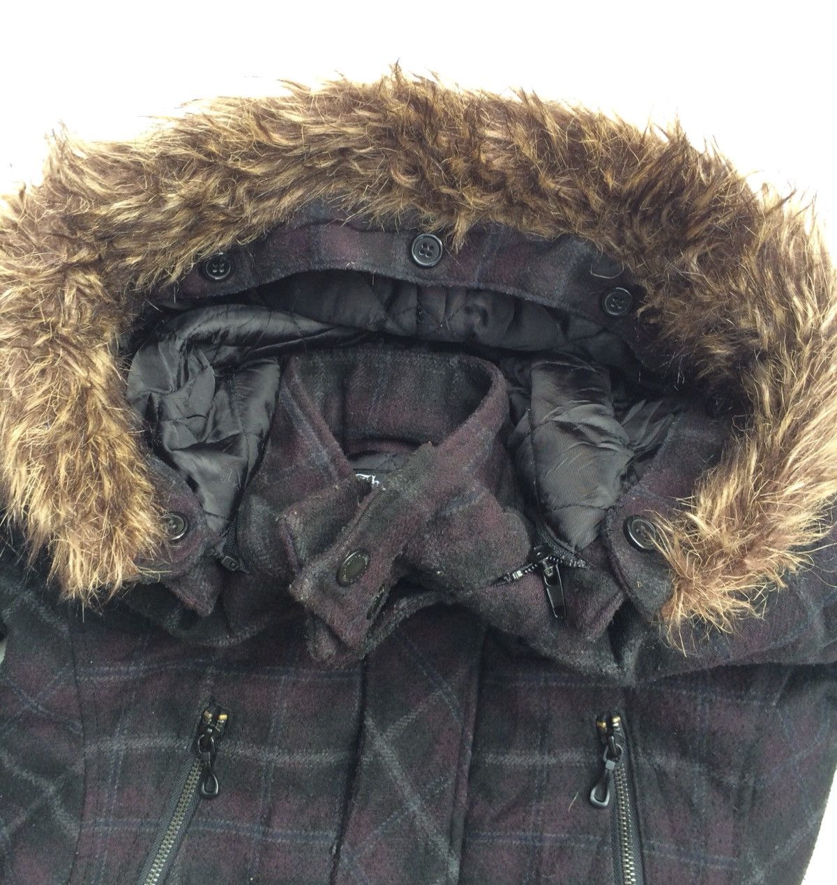 In The Attic × Japanese Brand Checker Fleece Mink Fur Hoodie In The Attic Winter Jacket Size US M / EU 48-50 / 2 - 10 Thumbnail