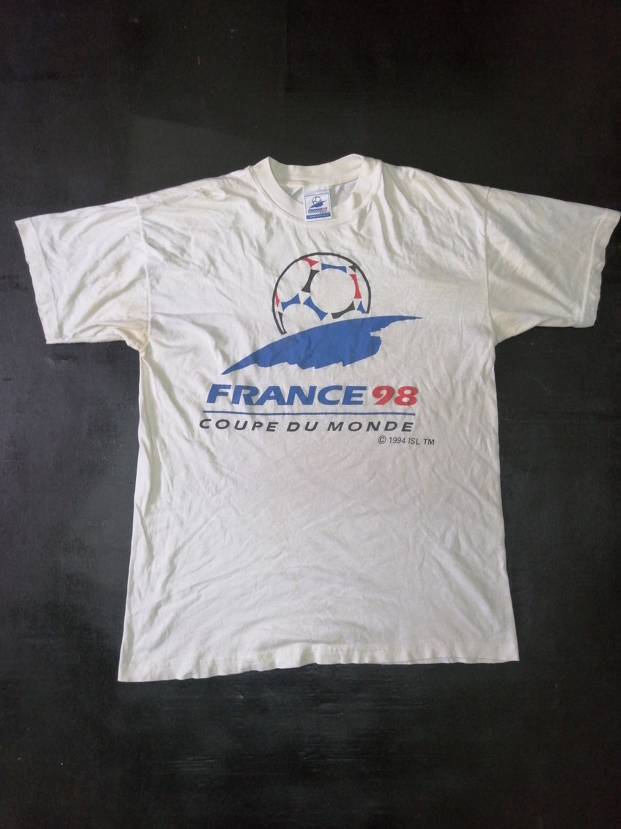 NOS retailer 1998 World Cup Soccer Official Licensed Tee Shirt France Coupe Du Monde Sz L