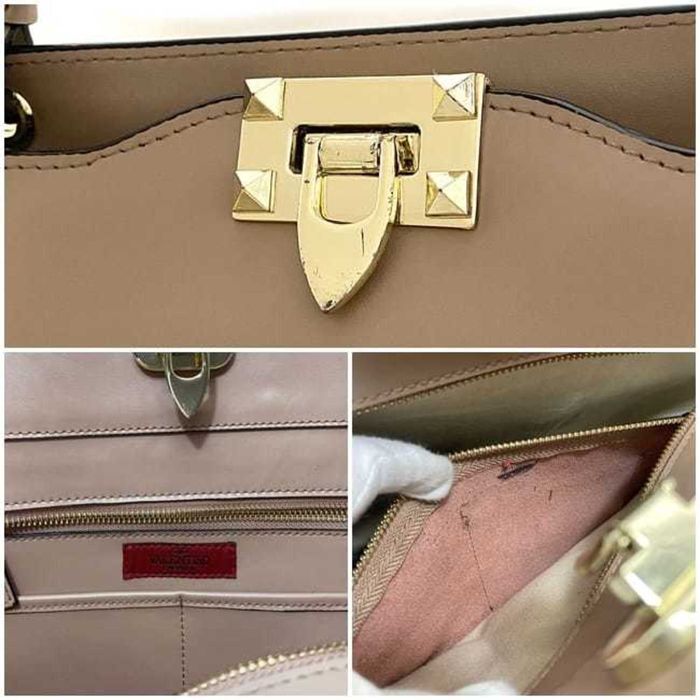 Valentino Garavani Tote Bag Pink Beige Rockstuds Gwb00037 Leather Gp Studs  Women's Auction