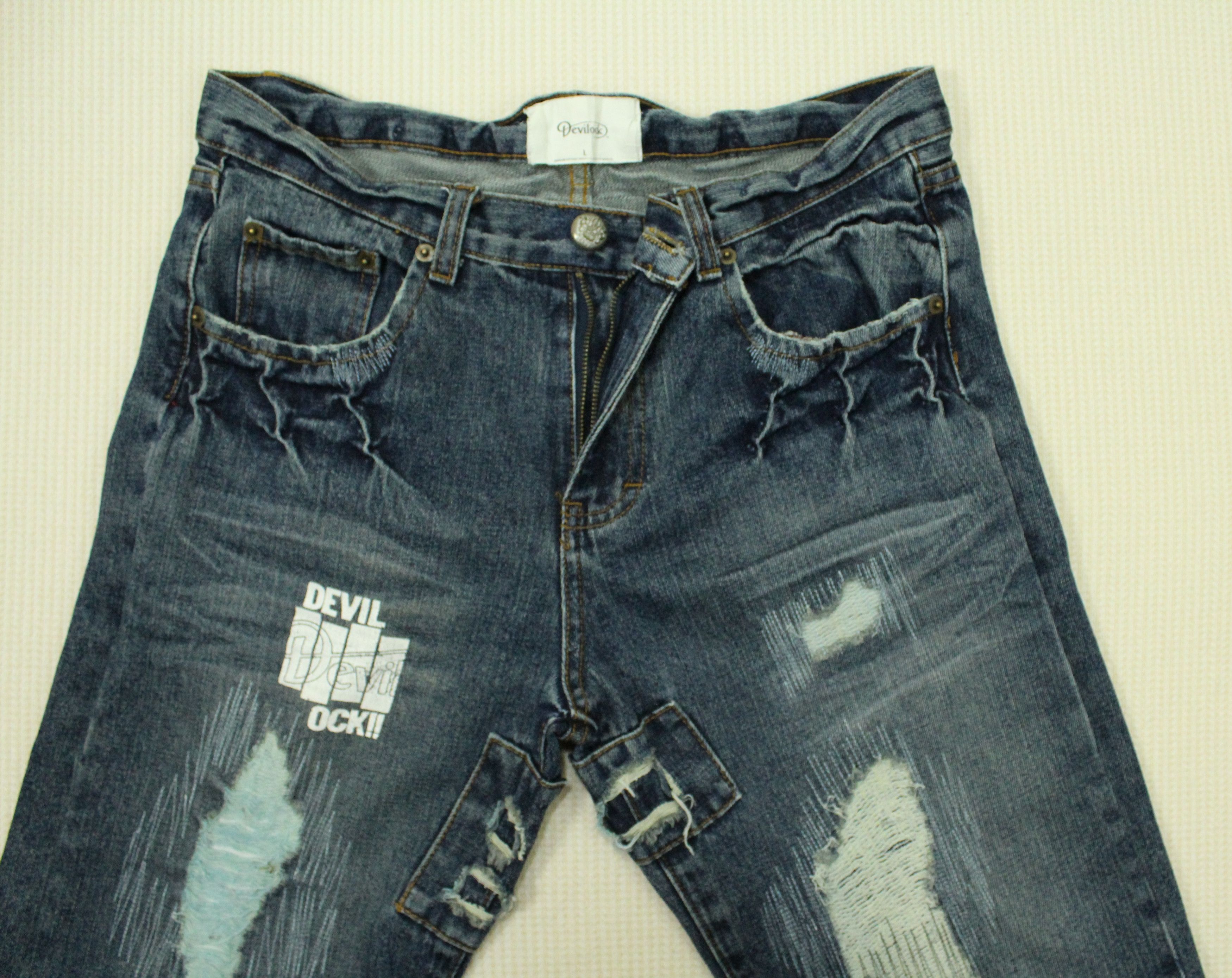 Japanese Brand DEVILOCK Denim Jeans Distressed Style Pants Jesus Button Size US 32 / EU 48 - 3 Thumbnail