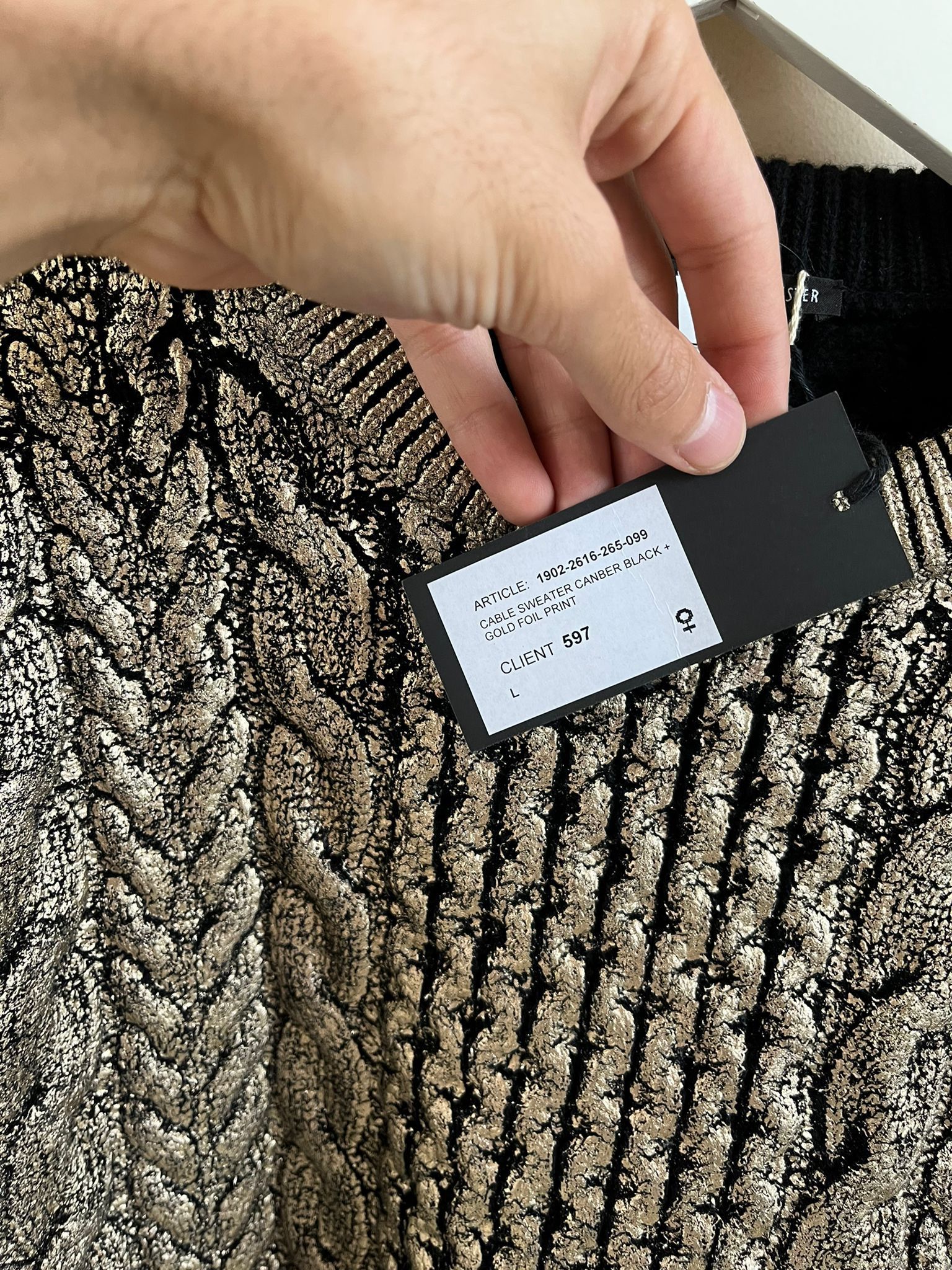 Ann Demeulemeester Cable Sweater in Canber Black & Gold Foil Print Size US L / EU 52-54 / 3 - 10 Thumbnail