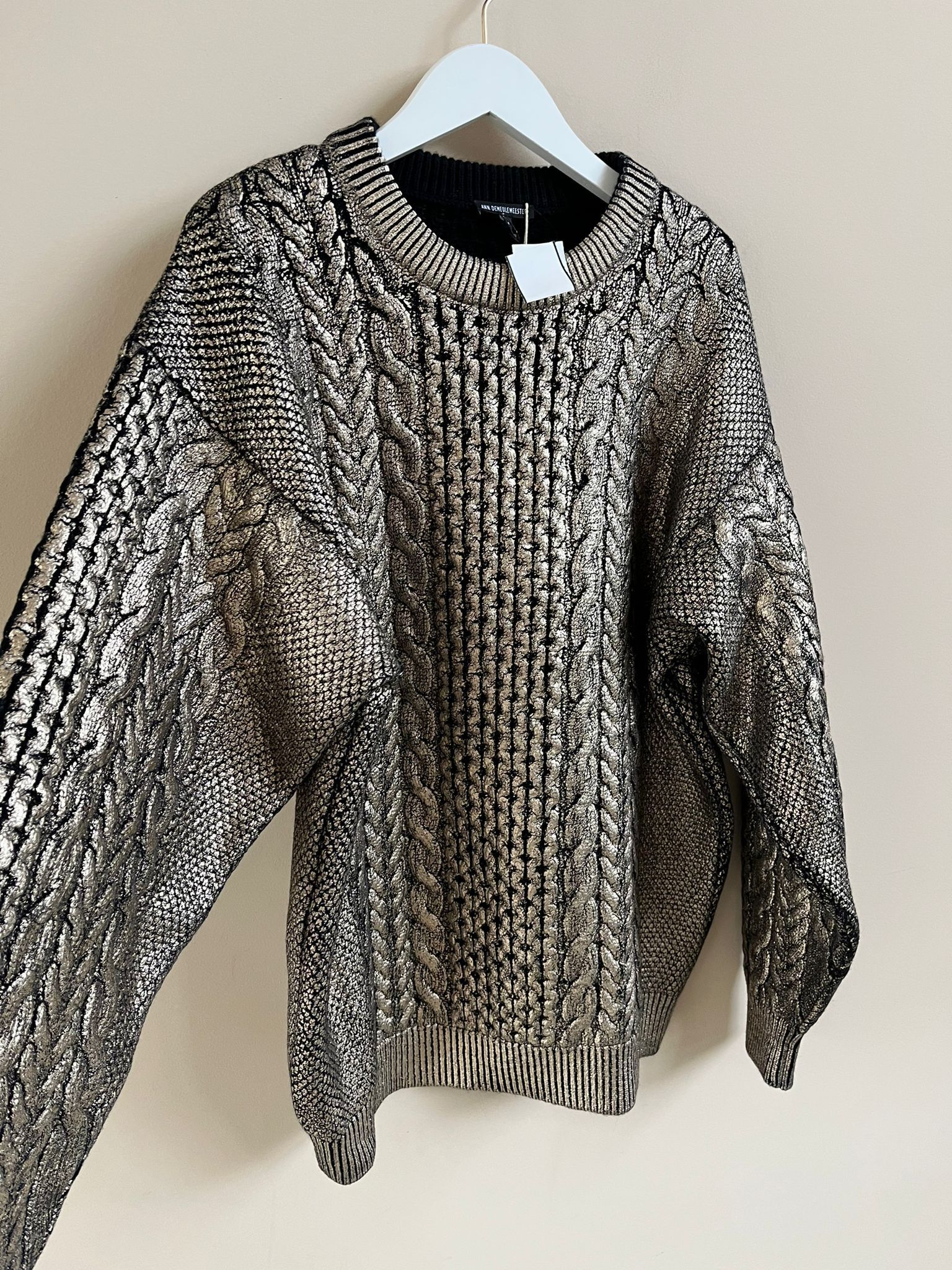 Ann Demeulemeester Cable Sweater in Canber Black & Gold Foil Print Size US L / EU 52-54 / 3 - 3 Thumbnail