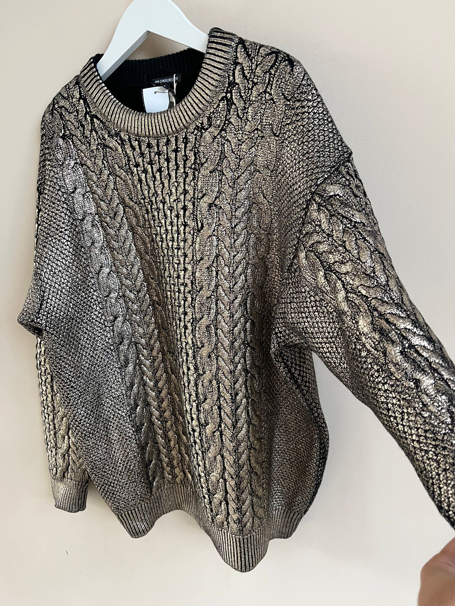 Ann Demeulemeester Cable Sweater in Canber Black & Gold Foil Print Size US L / EU 52-54 / 3 - 12 Thumbnail