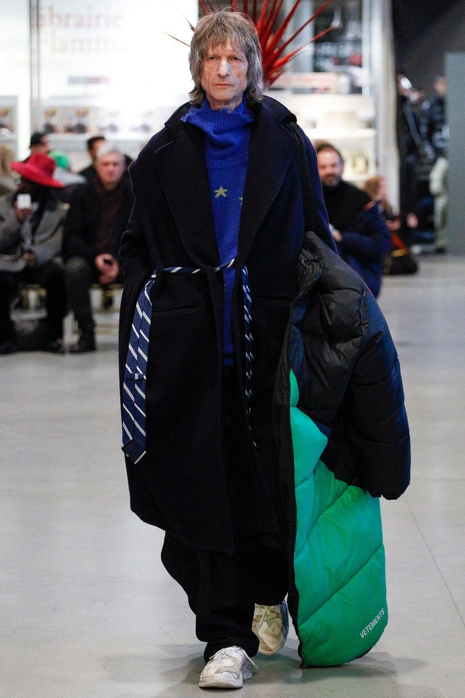 M Vetements oversized TIE leather trim VAGABOND wool coat