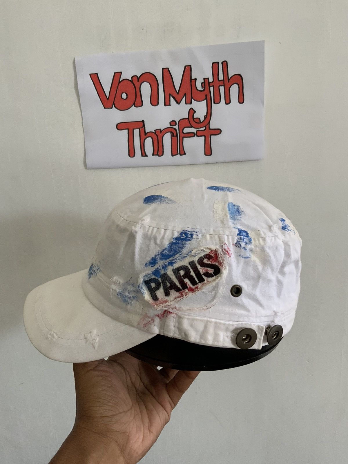 If Six Was Nine Paris Spellout Distressed Painted Hat Size ONE SIZE - 2 Thumbnail