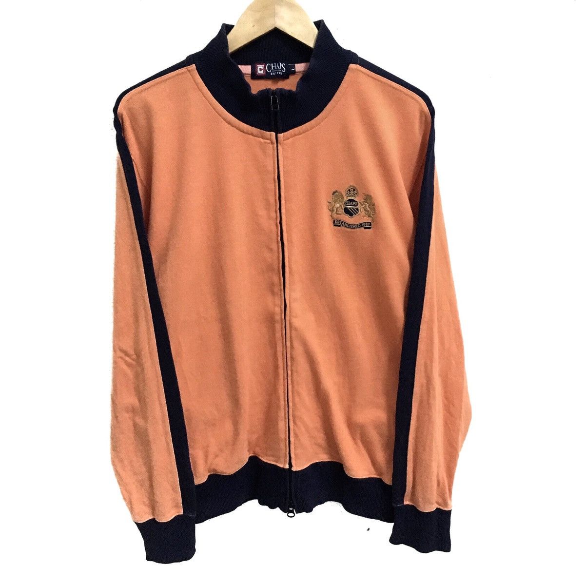 VINTAGE CHAPS SMALL LOGO EMBROIDERY ZIPPER SWEATER