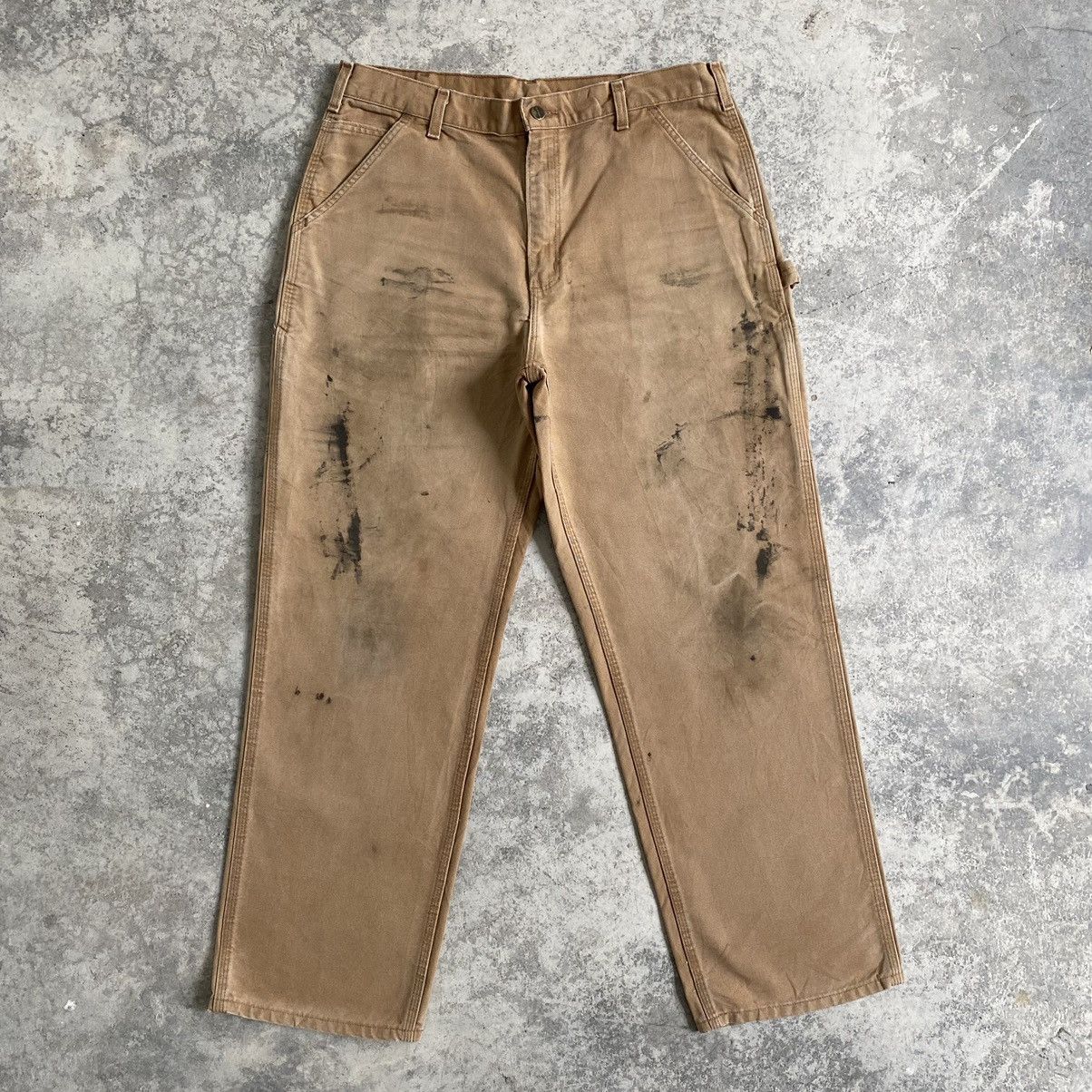 Carhartt Vintage Carhartt Faded Dirty Tan Carpenter Work Pants Size US 35 - 1 Thumbnail