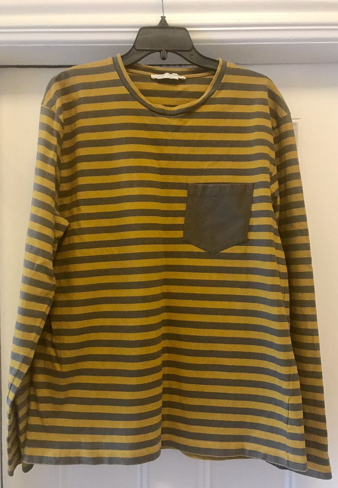 Image of Marc Jacobs Made In Italy Striped Long Sleeve Shirt XL in Mustard/Grey, Men's