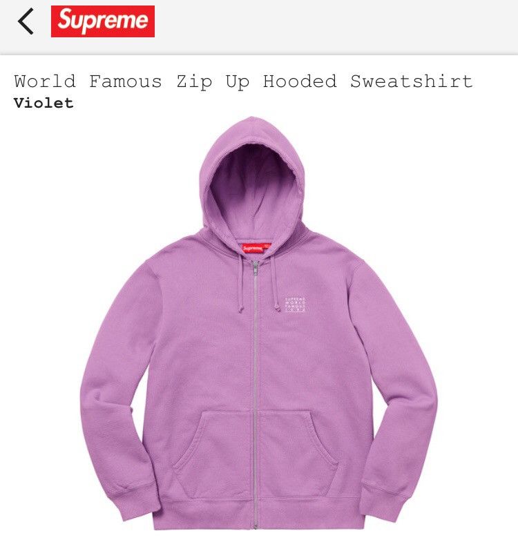 Supreme world famous zip up hooded sweatshirt violet clearance