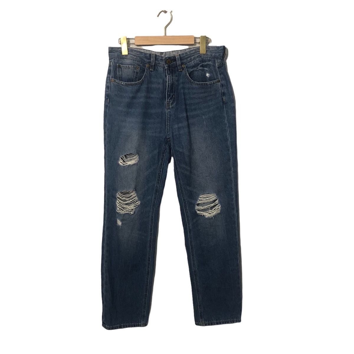 image of Vintage Gu Jeans Distressed Denim Pants W31 in Blue, Men's