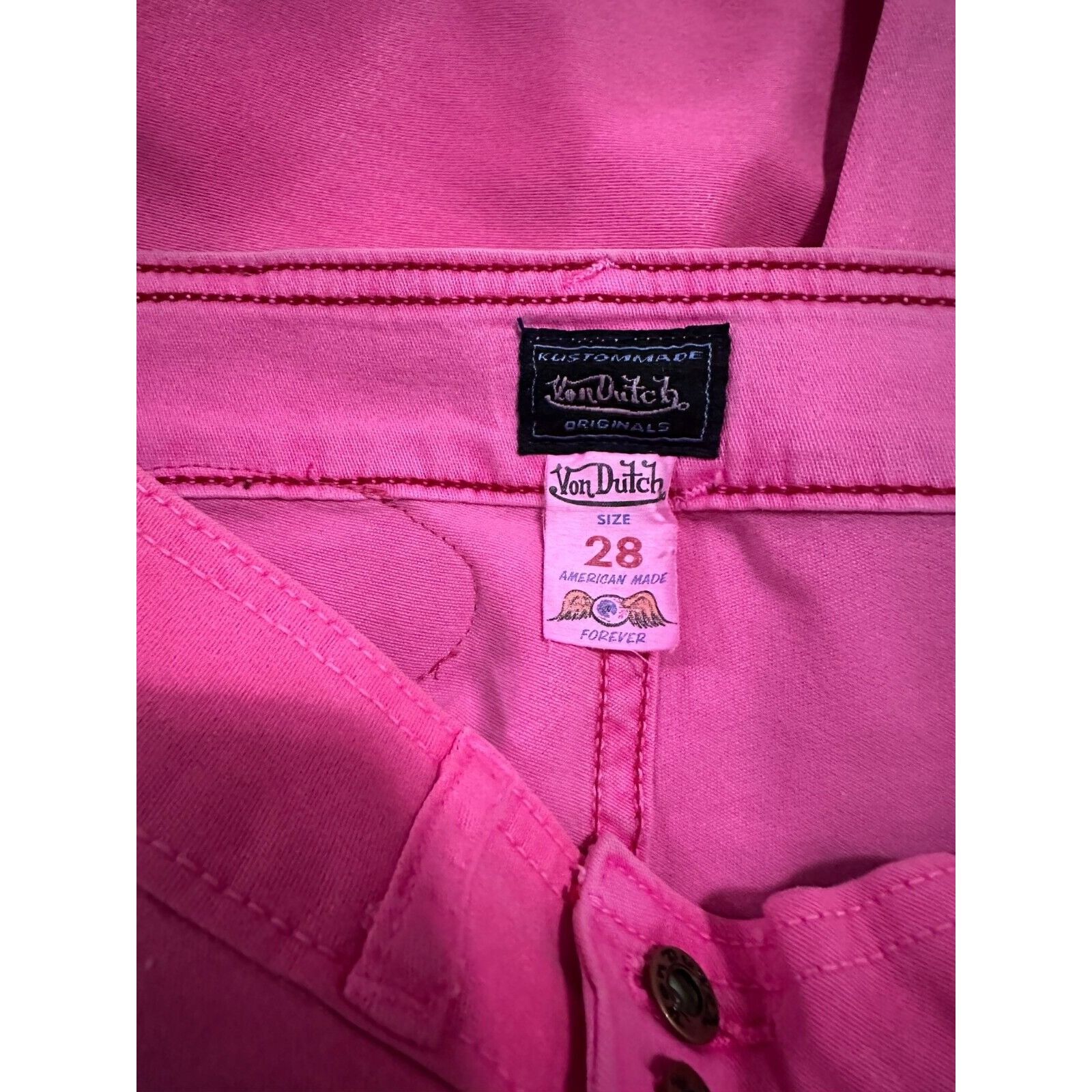 Vintage × Von Dutch NOS Vintage Y2K Von Dutch Barbie Wide Leg Flared Jeans Pink Size 28" / US 6 / IT 42 - 11 Thumbnail