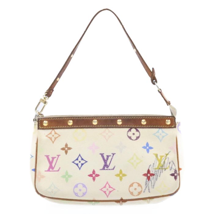 LOUIS VUITTON Multicolor Pochette Accessoires Pouch White M92649 LV Auth  am1214g