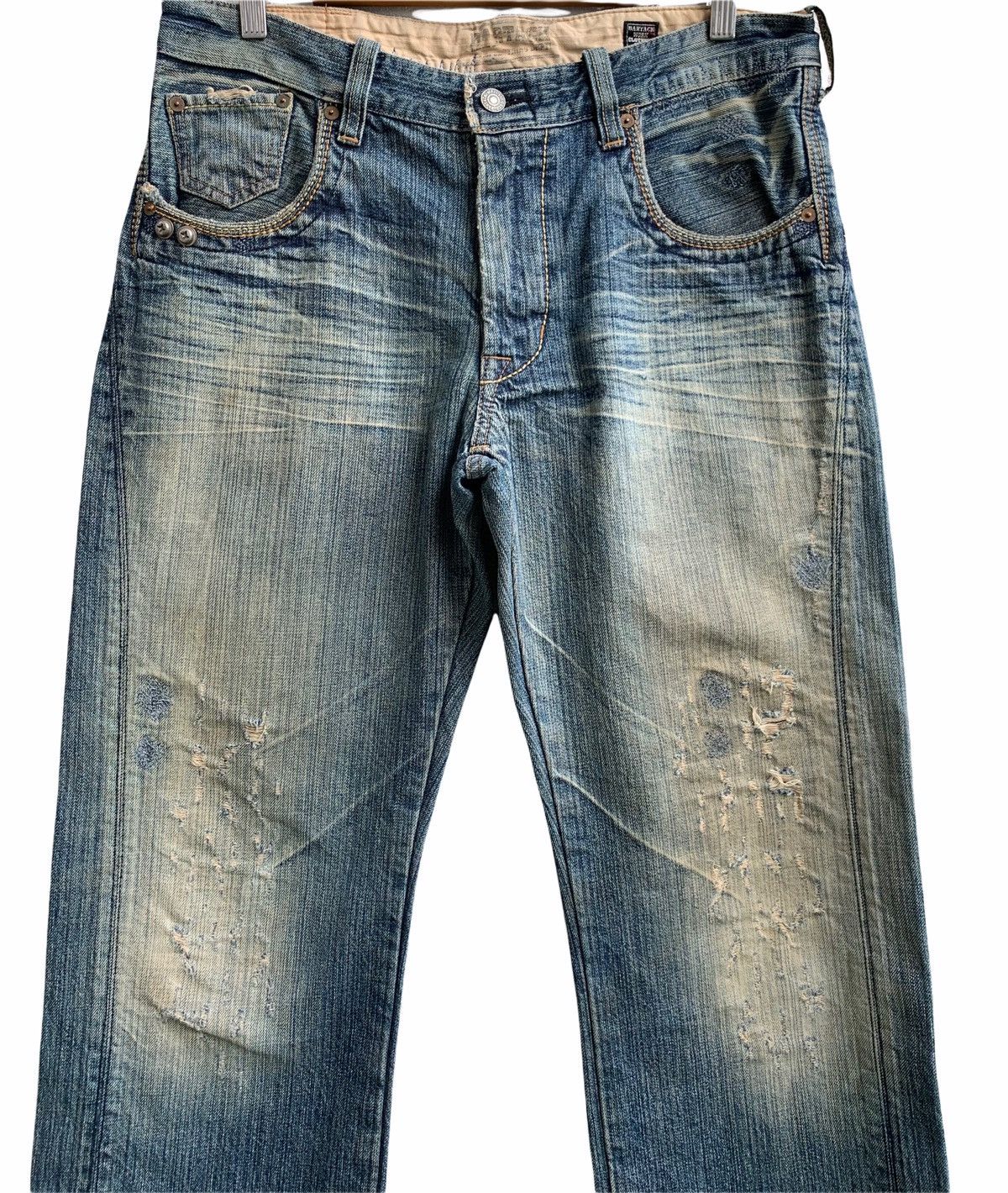 Japanese Brand Bartack Distressed Denim Jeans Size US 34 / EU 50 - 3 Thumbnail