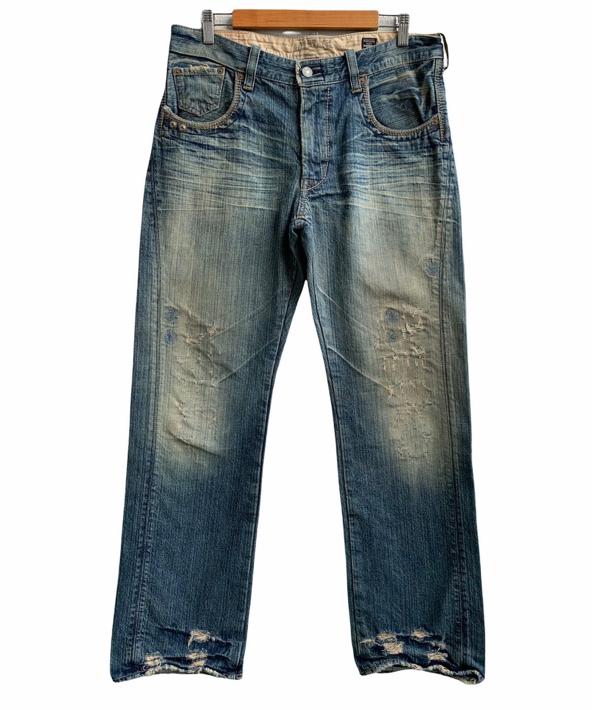 Japanese Brand Bartack Distressed Denim Jeans Size US 34 / EU 50 - 1 Thumbnail