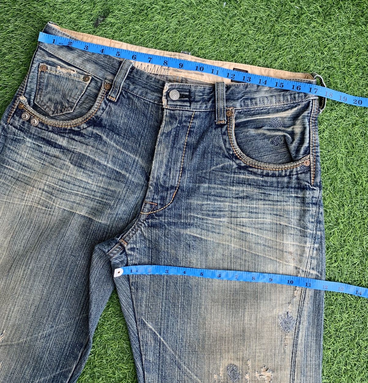 Japanese Brand Bartack Distressed Denim Jeans Size US 34 / EU 50 - 18 Thumbnail