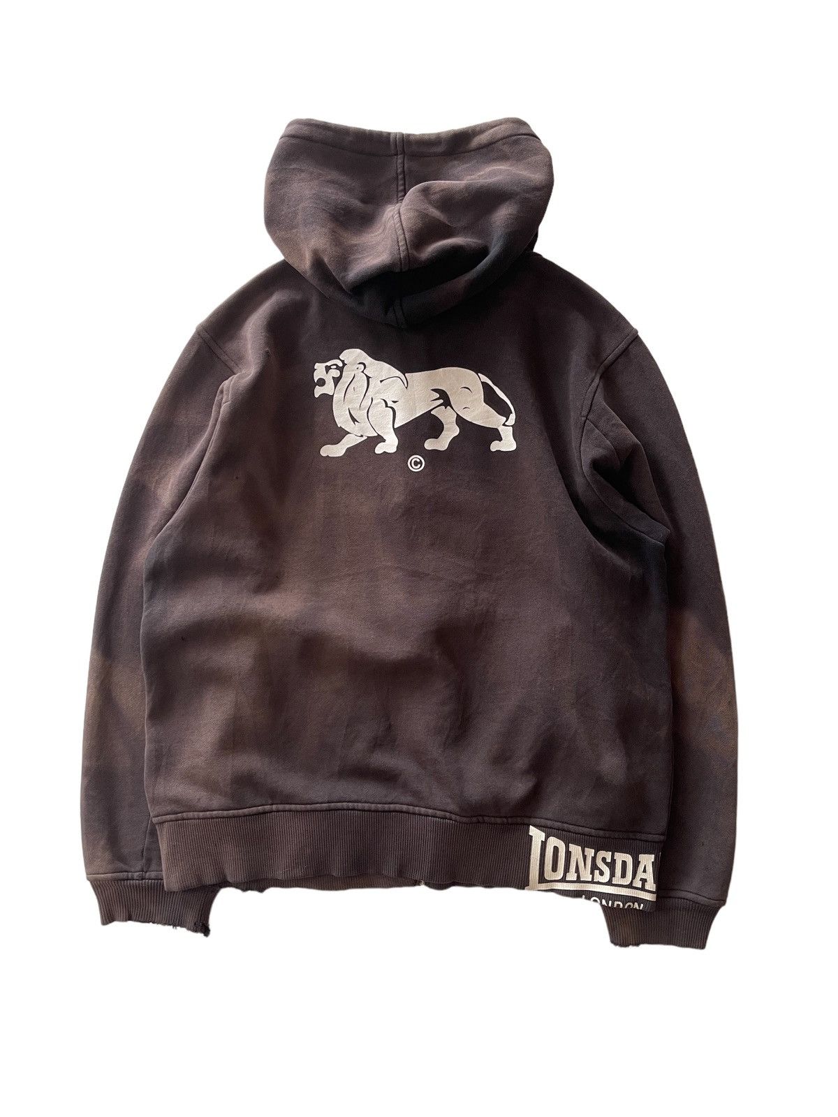 image of Lonsdale x Vintage Distressed Faded Black Hoodies, Men's (Size Medium)