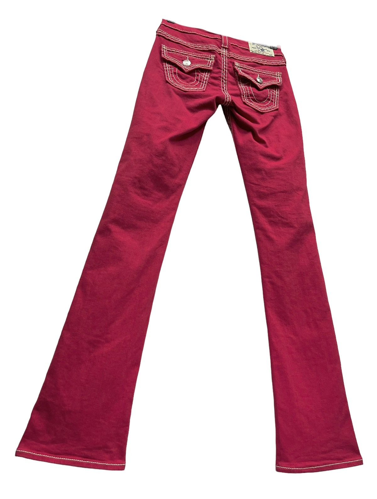 image of Made In USA x True Religion Size 24” True Religion Cotton Spandex Skinny Flare Boot in Pinkish Red,