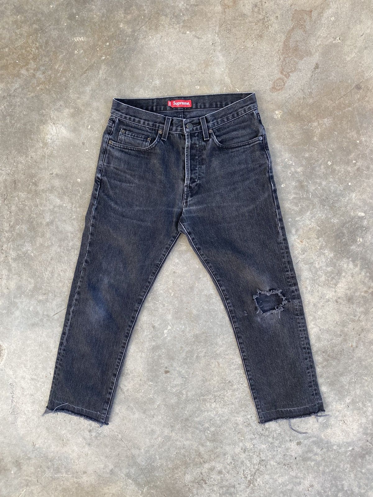 image of Supreme Black Denim Jeans Sz. 30 Skate Work Ny Hem Raw, Men's