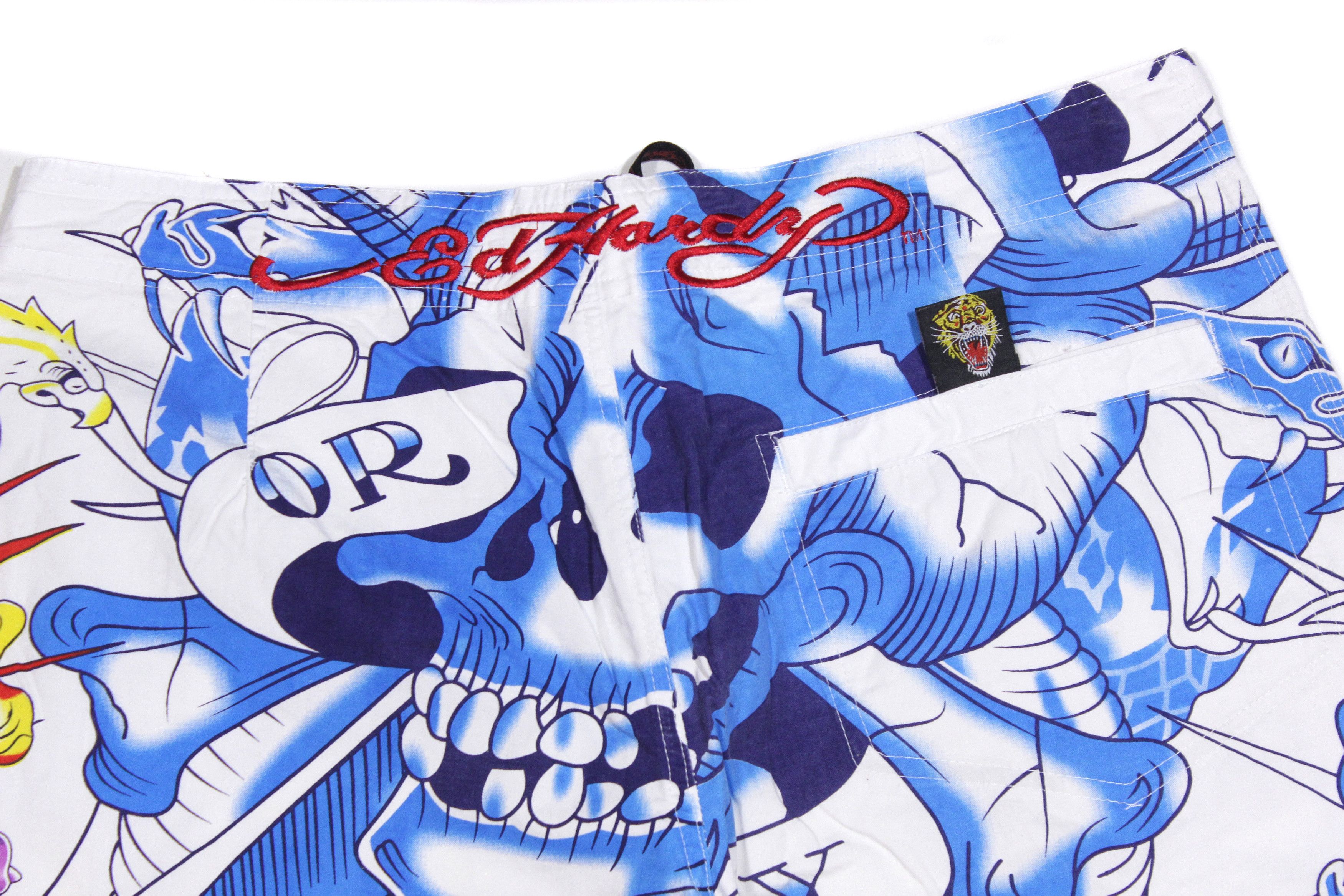 Christian Audigier Y2K Big Logo Skull Swim Shorts Vintage Size US 34 / EU 50 - 4 Thumbnail
