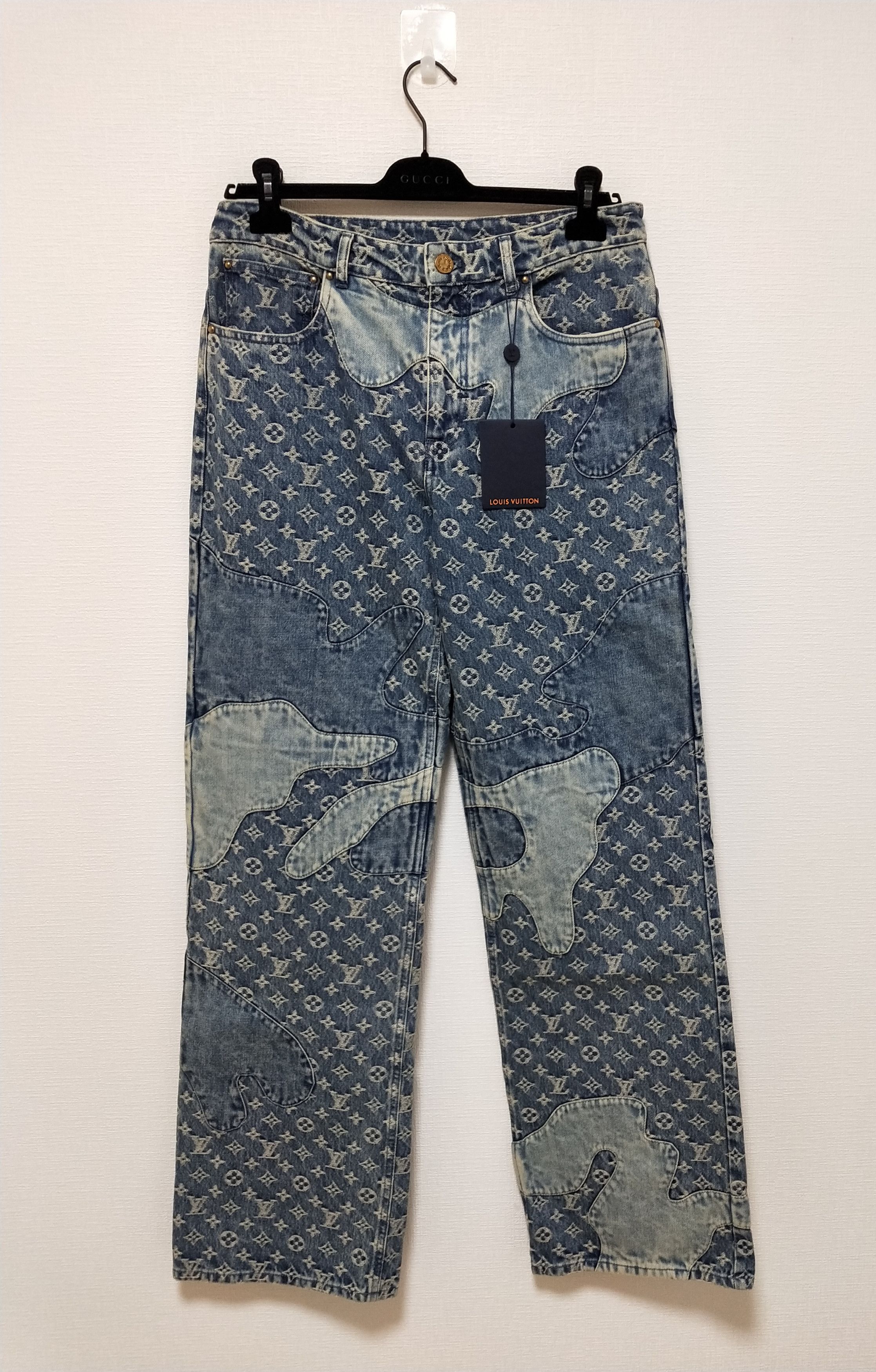 Louis Vuitton x Supreme Indigo Monogram Jacquard Denim Overalls S