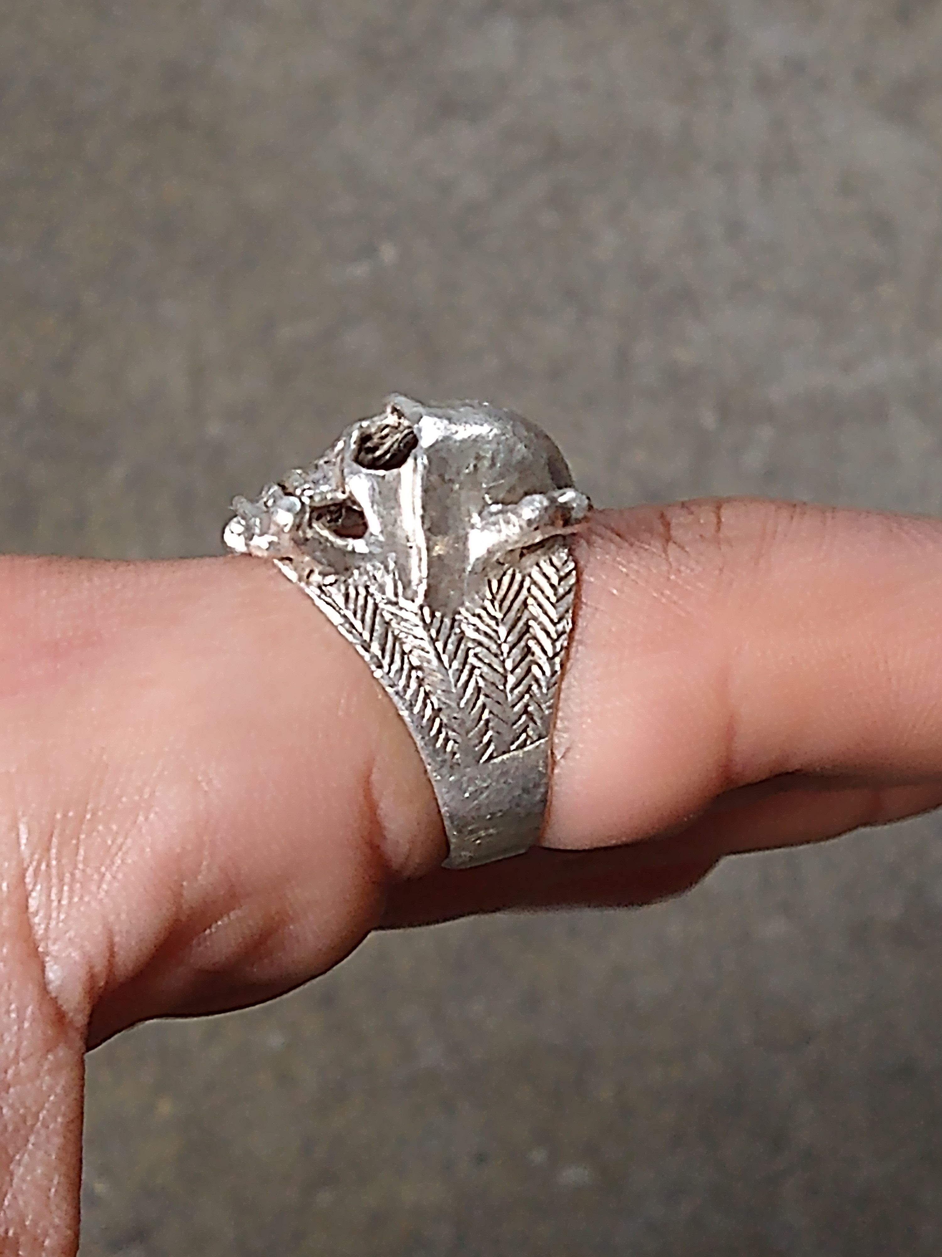 Jewelry Vintage Sterling Silver Ring Skull Biker Size 9.25 Skeleton Size ONE SIZE - 12 Thumbnail
