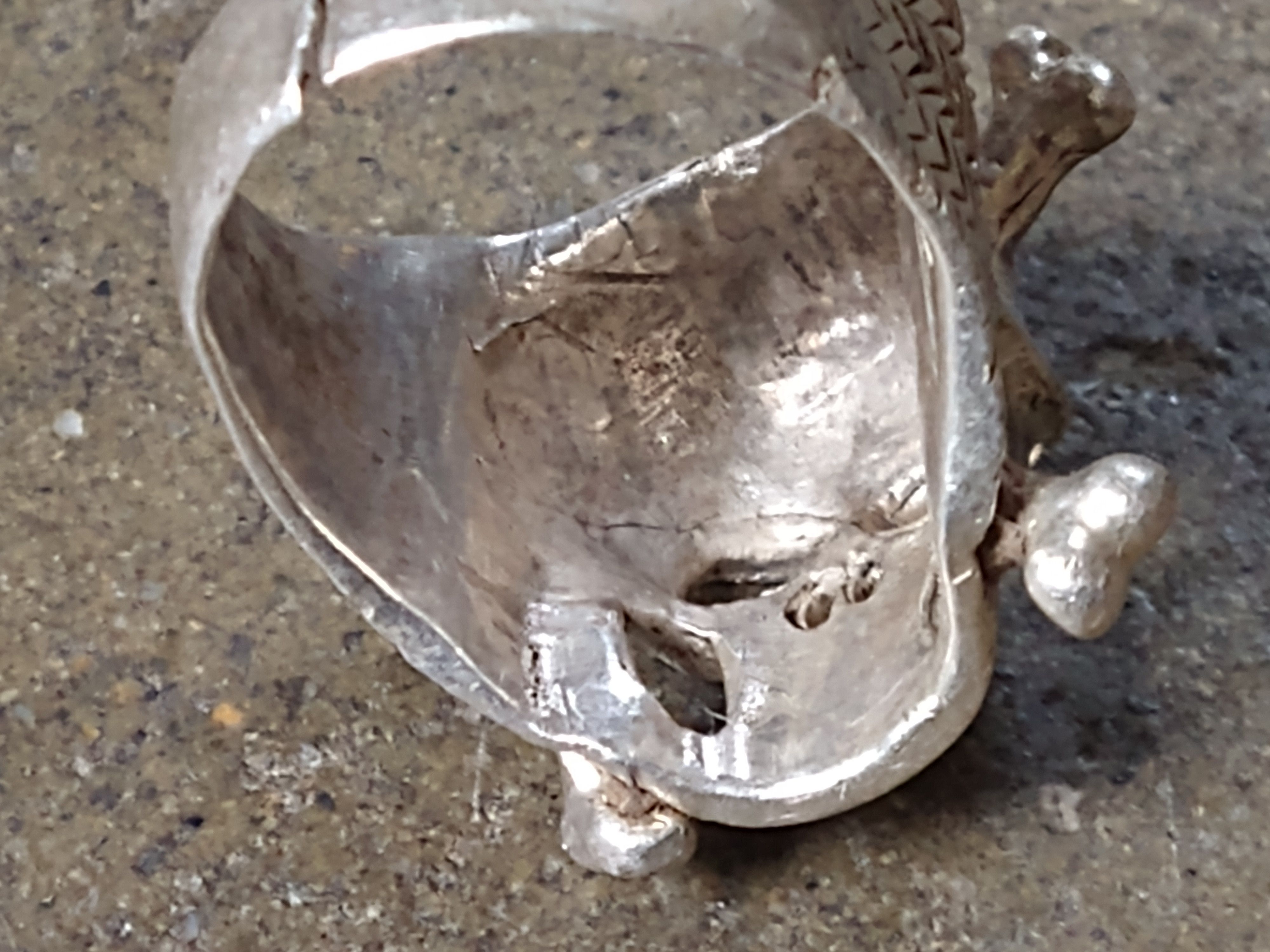 Jewelry Vintage Sterling Silver Ring Skull Biker Size 9.25 Skeleton Size ONE SIZE - 10 Thumbnail