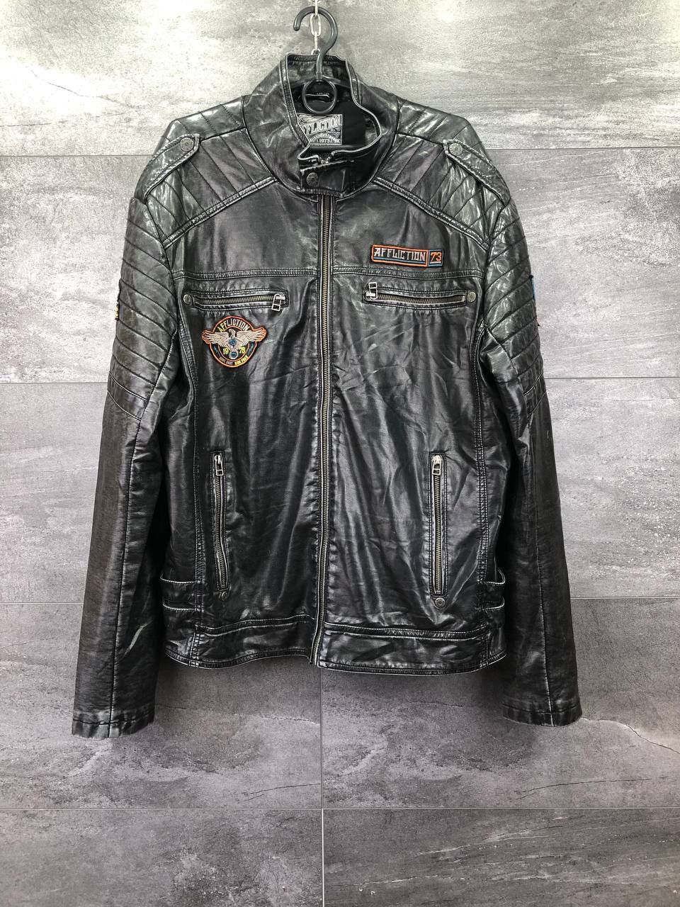 image of Men’S Affliction Y2K Moto Leather Distressed Jacket in Black, Men's (Size XL)