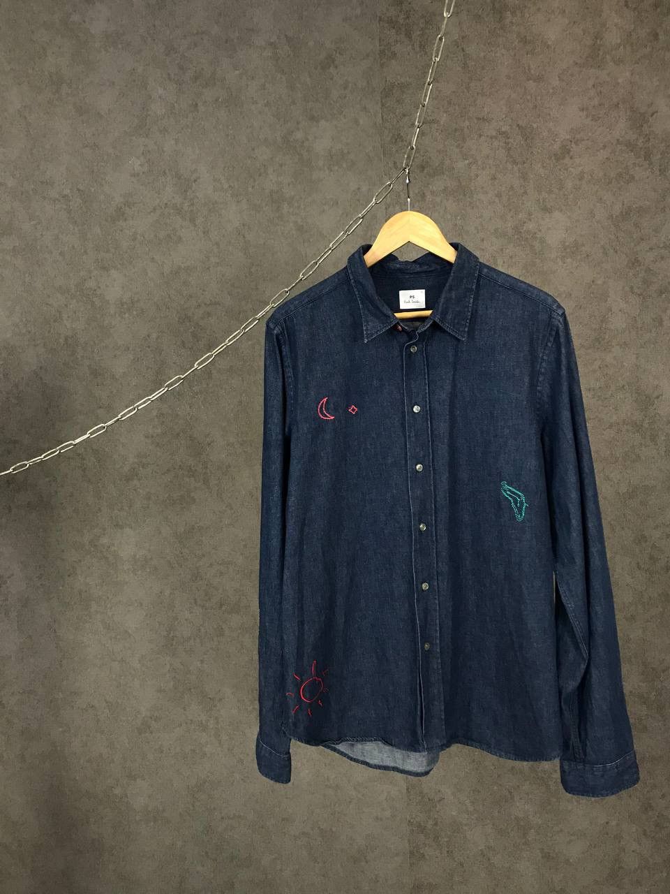 image of Paul Smith Designer Art Denim Shirt in Blue, Men's (Size XL)