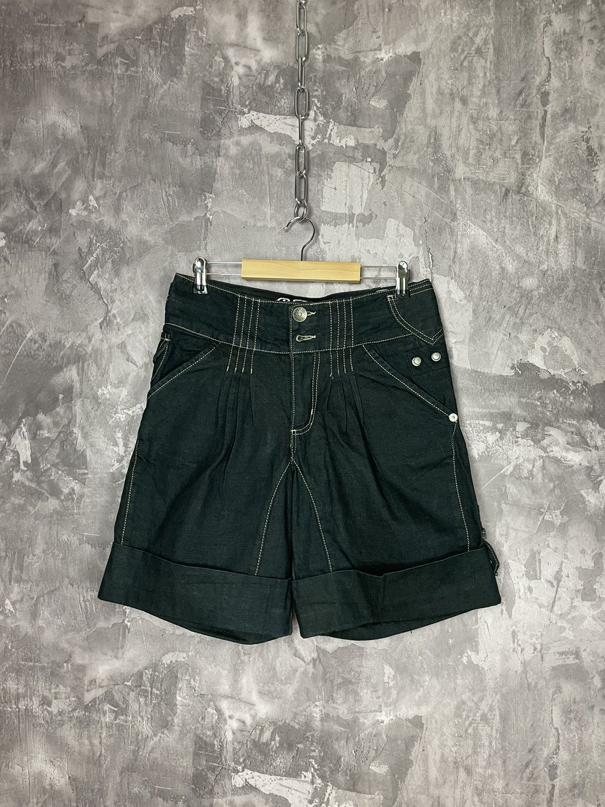 Ed Hardy Ed Hardy black denim wide stitch shorts Size 29" - 1 Thumbnail