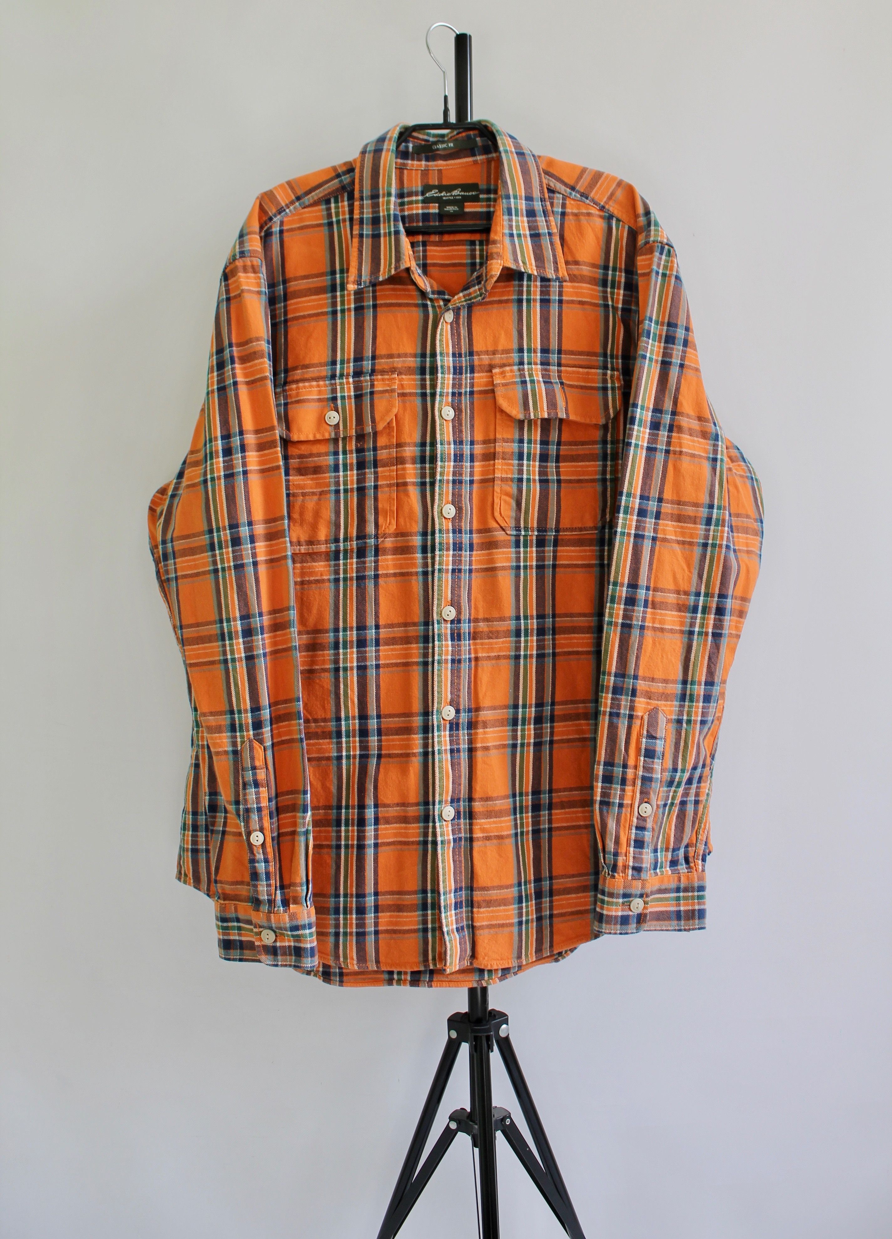 Eddie Bauer Eddie Bauer Flannel Shirt Checkered Plaid Orange XL Size US XL / EU 56 / 4 - 1 Thumbnail