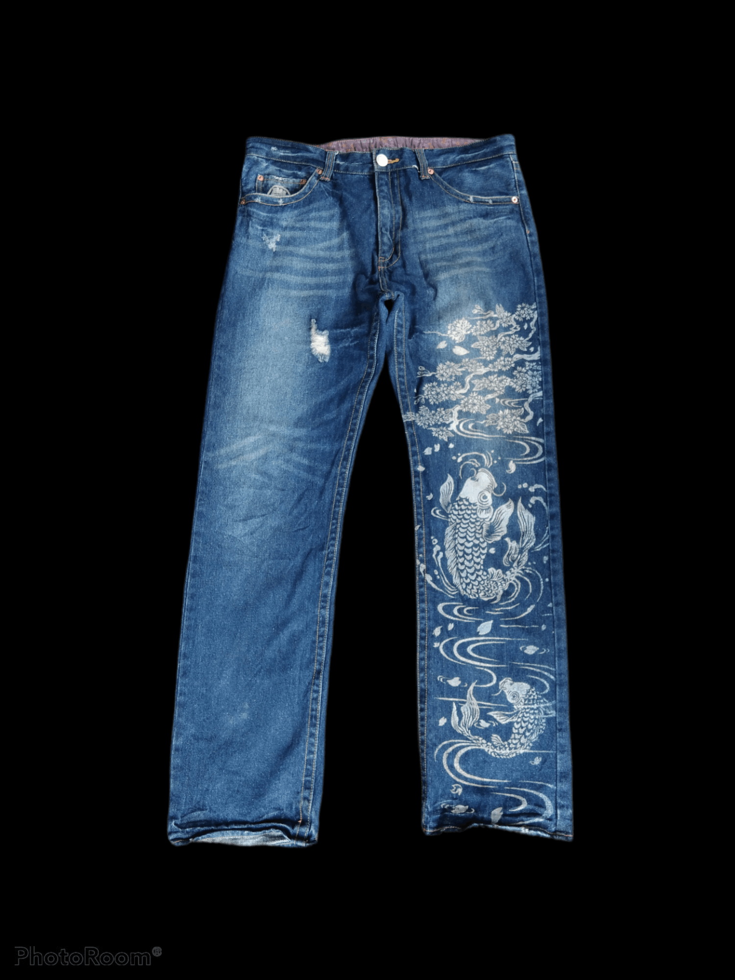 Art Comes First × Japanese Brand DiSTRESSED JAPANESE BRAND BUDEN ART KOI DENIM PANTS Size US 34 / EU 50 - 1 Thumbnail