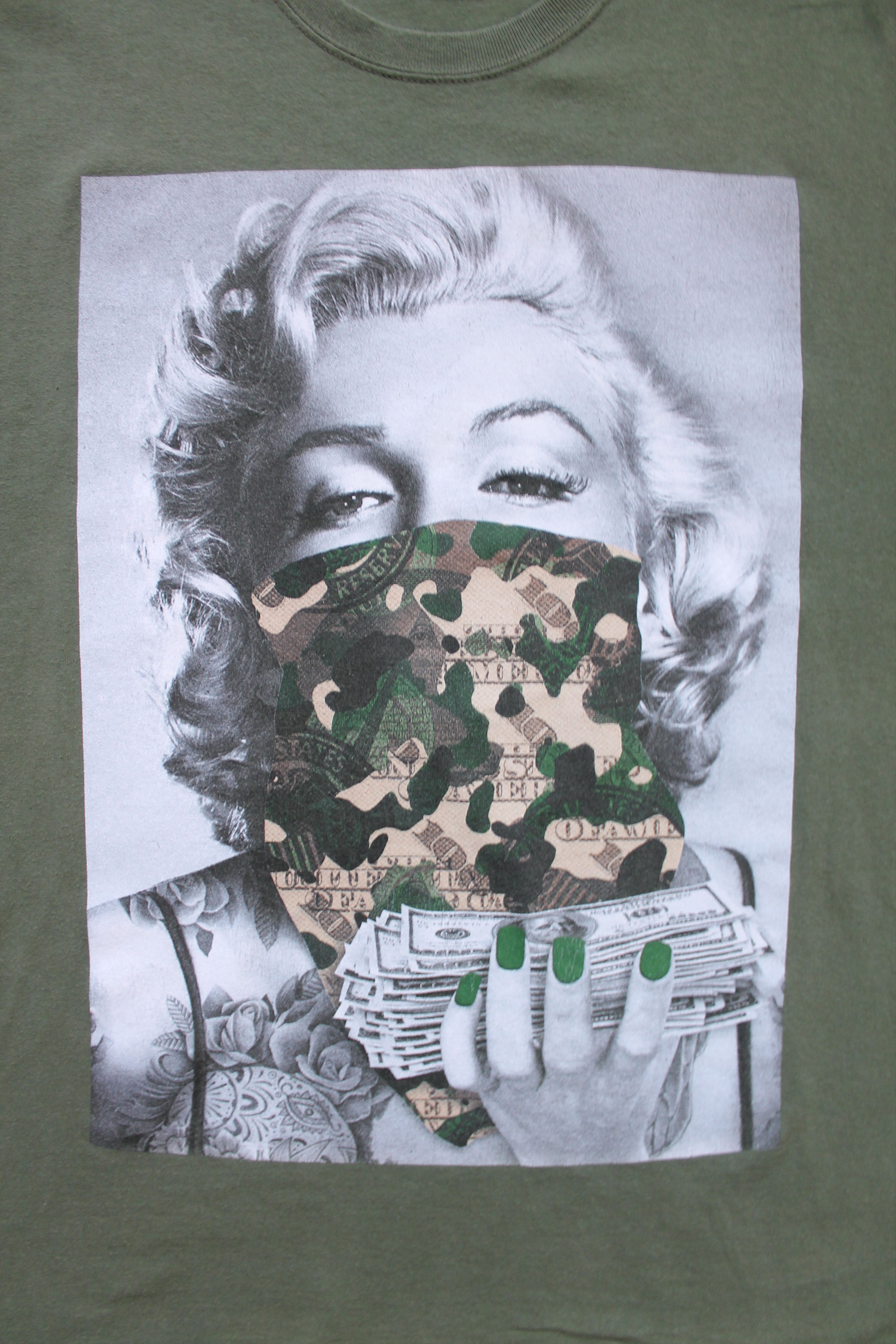 Vintage Marilyn Monroe Dollars Bandana Green Heavy Cotton T Shirt Size US XL / EU 56 / 4 - 11 Thumbnail
