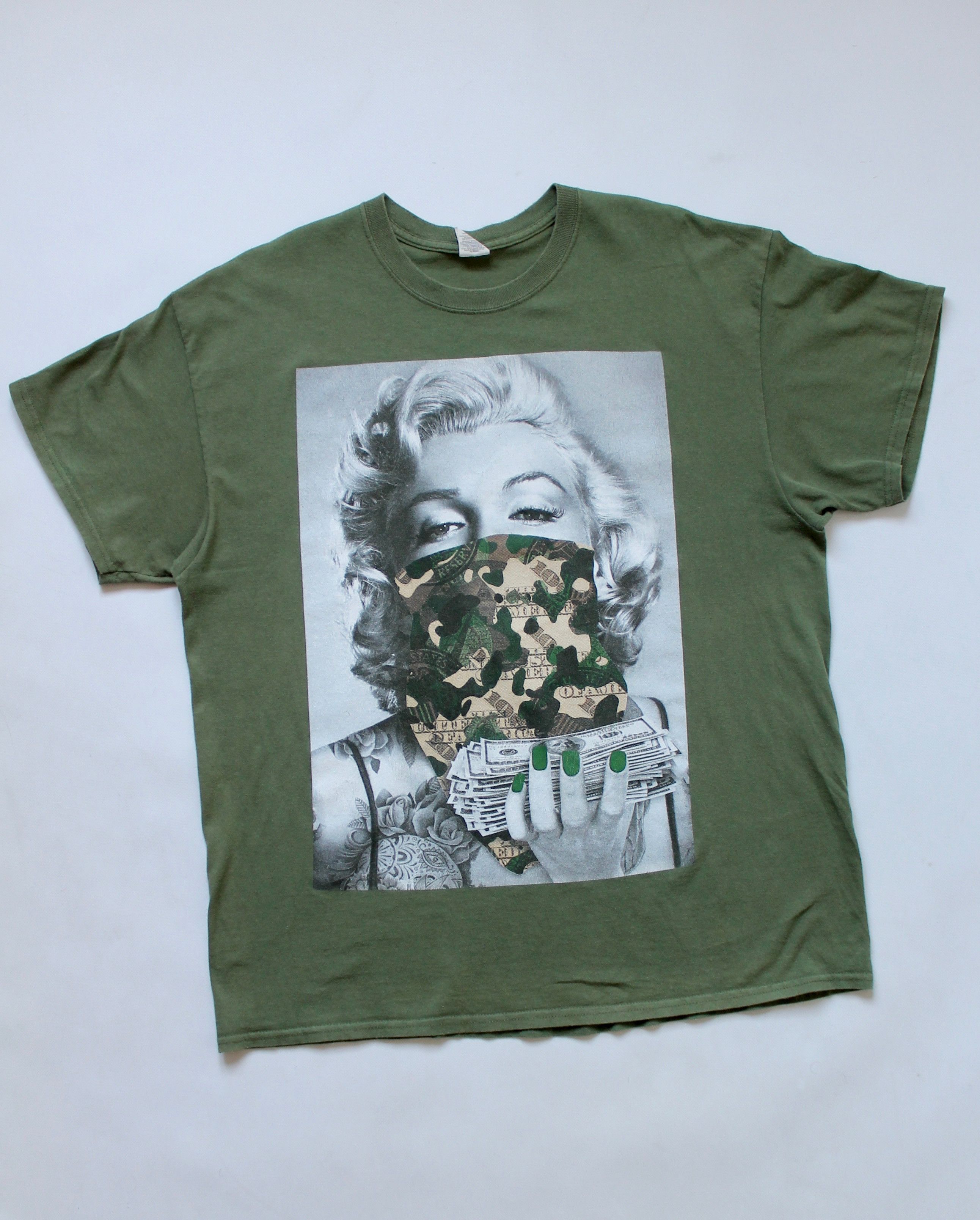 Vintage Marilyn Monroe Dollars Bandana Green Heavy Cotton T Shirt Size US XL / EU 56 / 4 - 10 Thumbnail