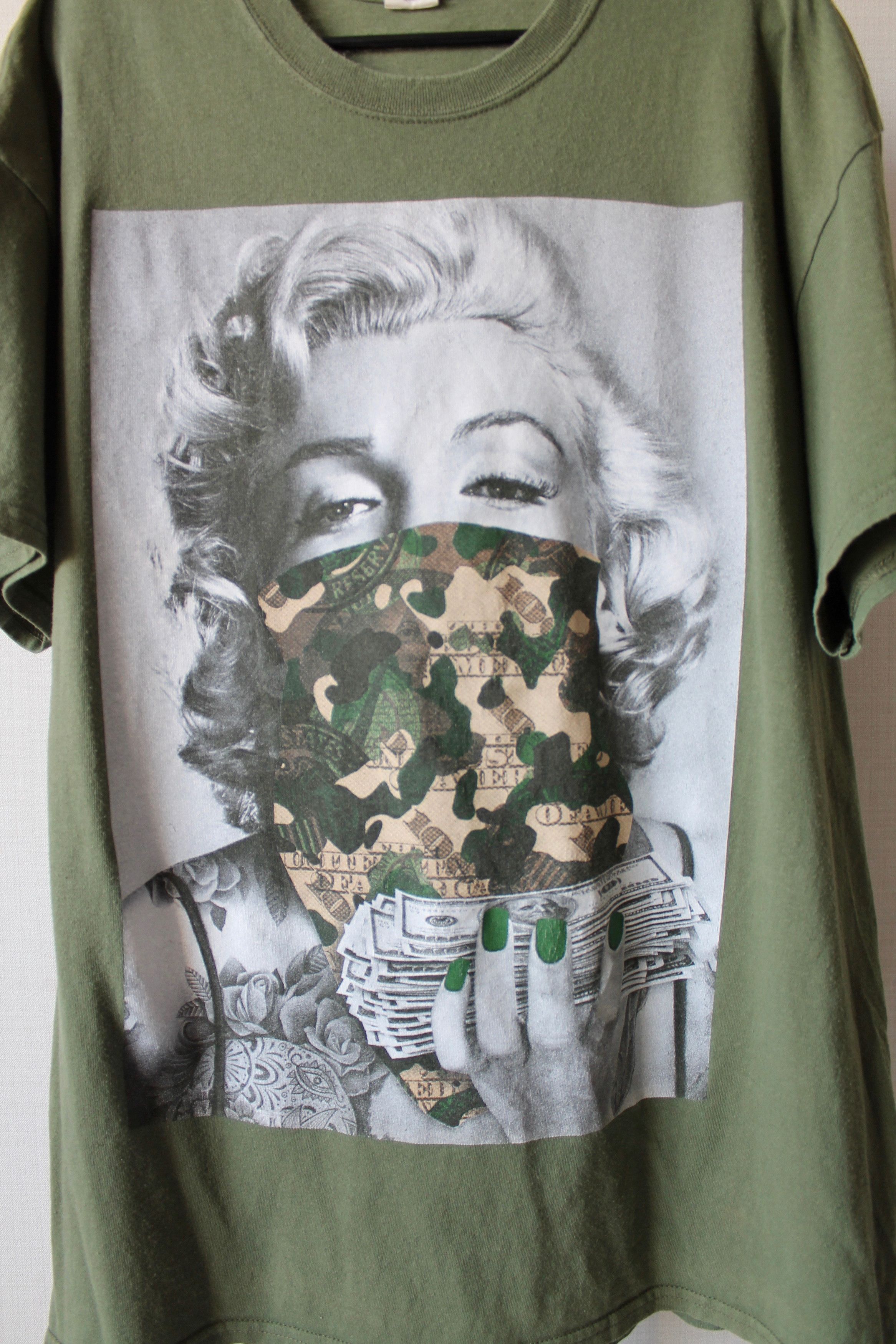 Vintage Marilyn Monroe Dollars Bandana Green Heavy Cotton T Shirt Size US XL / EU 56 / 4 - 2 Thumbnail