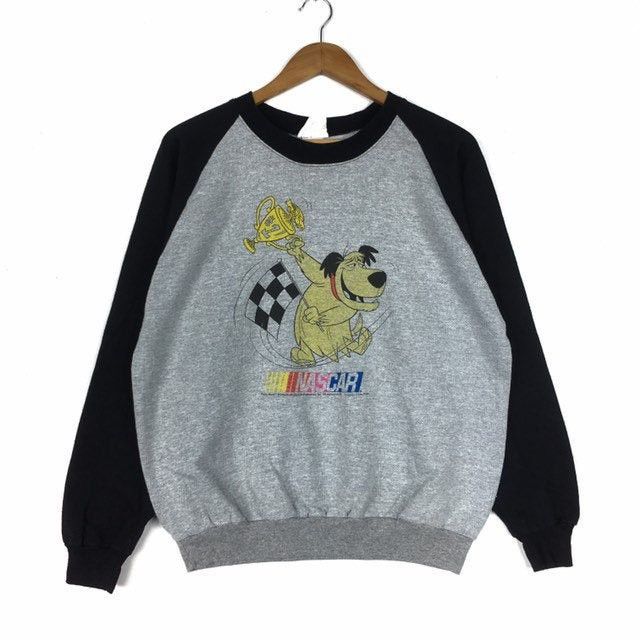 image of Cartoon Network x Vintage Wacky Races Nascar Hanna Barbera Cartoon Sweatshirt in Grey (Size Large)