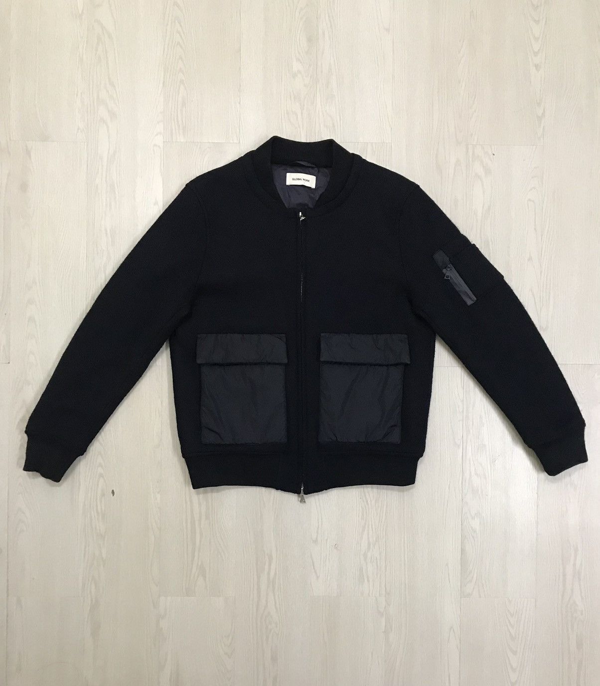 Global Work × Japanese Brand × Vintage Vintage Global Work Japan Indigo Wool Bomber Jacket Size US M / EU 48-50 / 2 - 1 Thumbnail